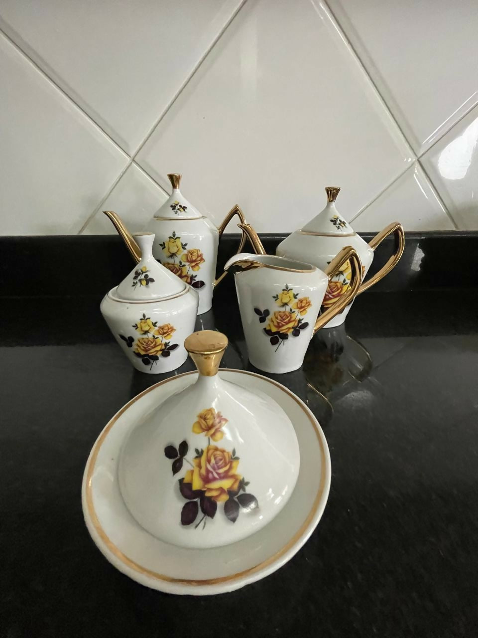 Bule , cremeira e mantegueira Rosas Pozzani