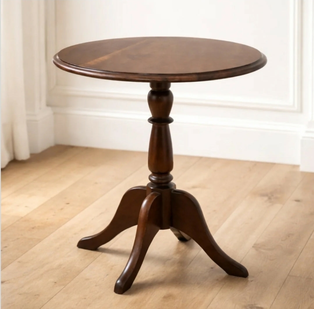 MESA LATERAL redonda em madeira tom de mel