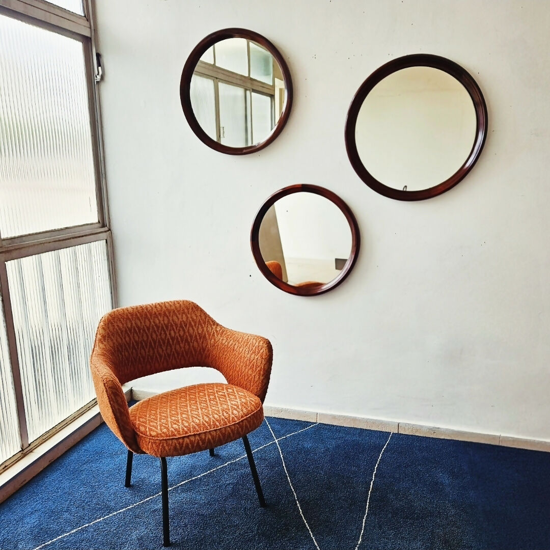 ESPELHOS REDONDOS ANOS 50/60 EM JACARANDÁ E NOGUEIRA (VALOR UNITÁRIO)