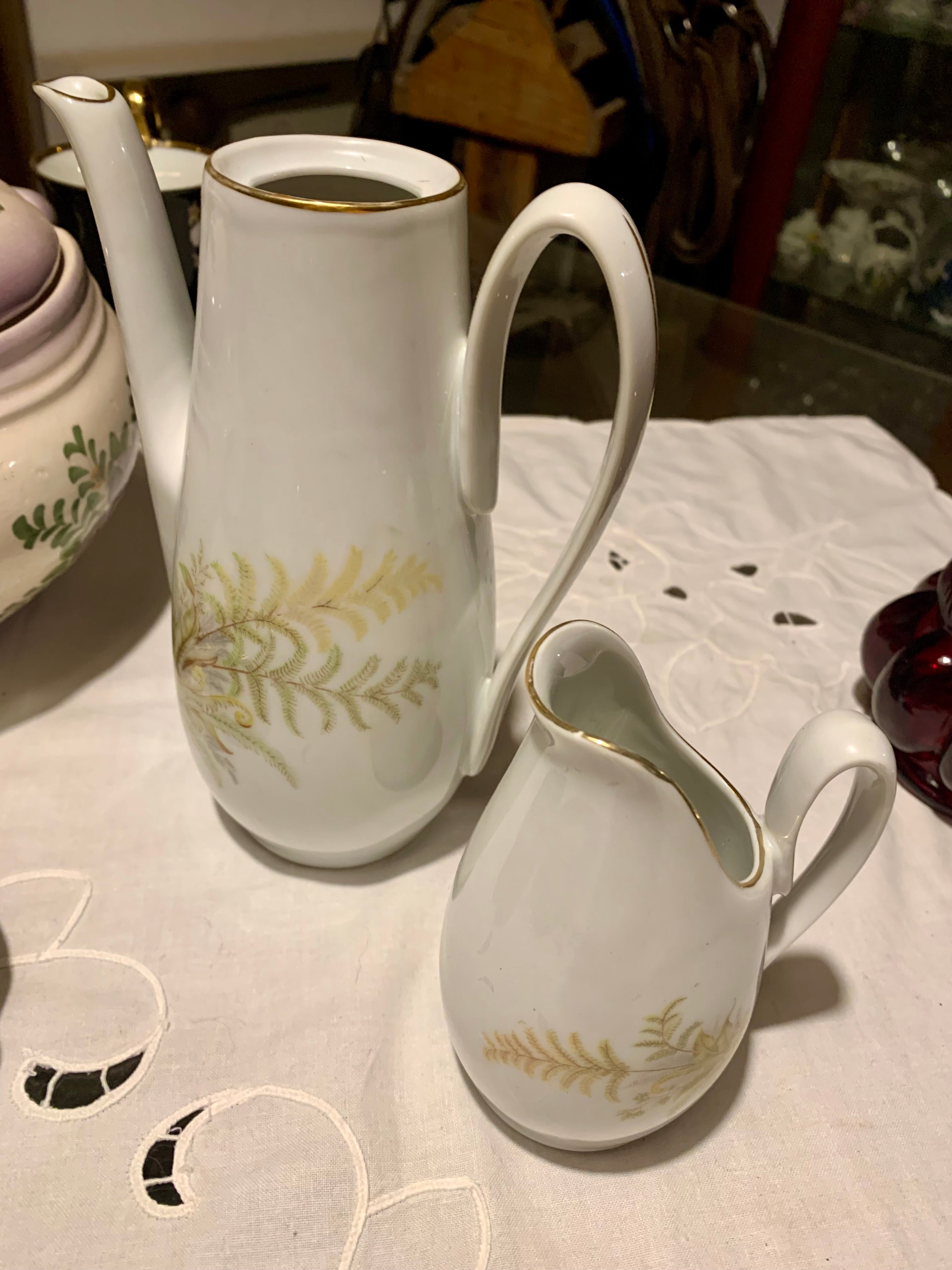 Lindo e raro conjunto porcelana Real com samambaias