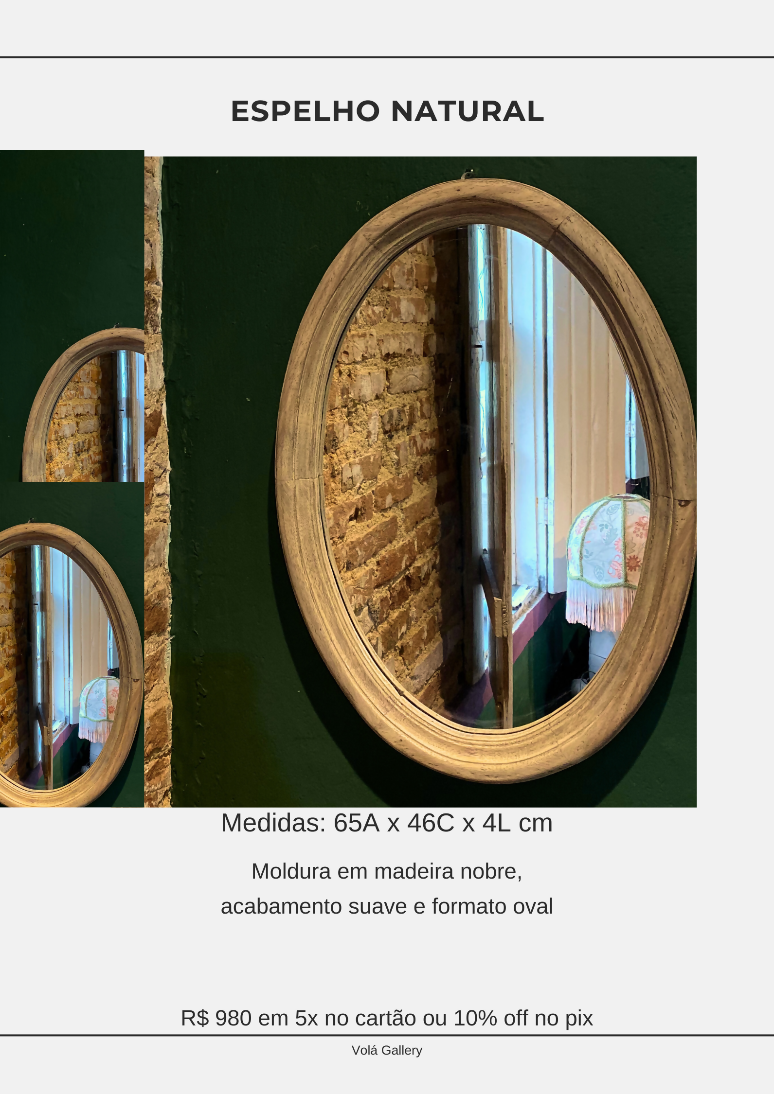 Espelho Oval Natural em madeira nobre