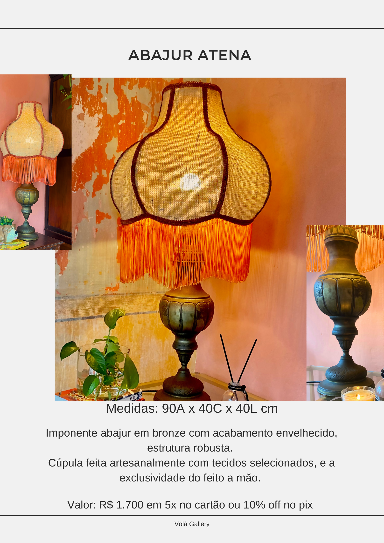 Abajur em bronze envelhecido &quot;Atena&quot;