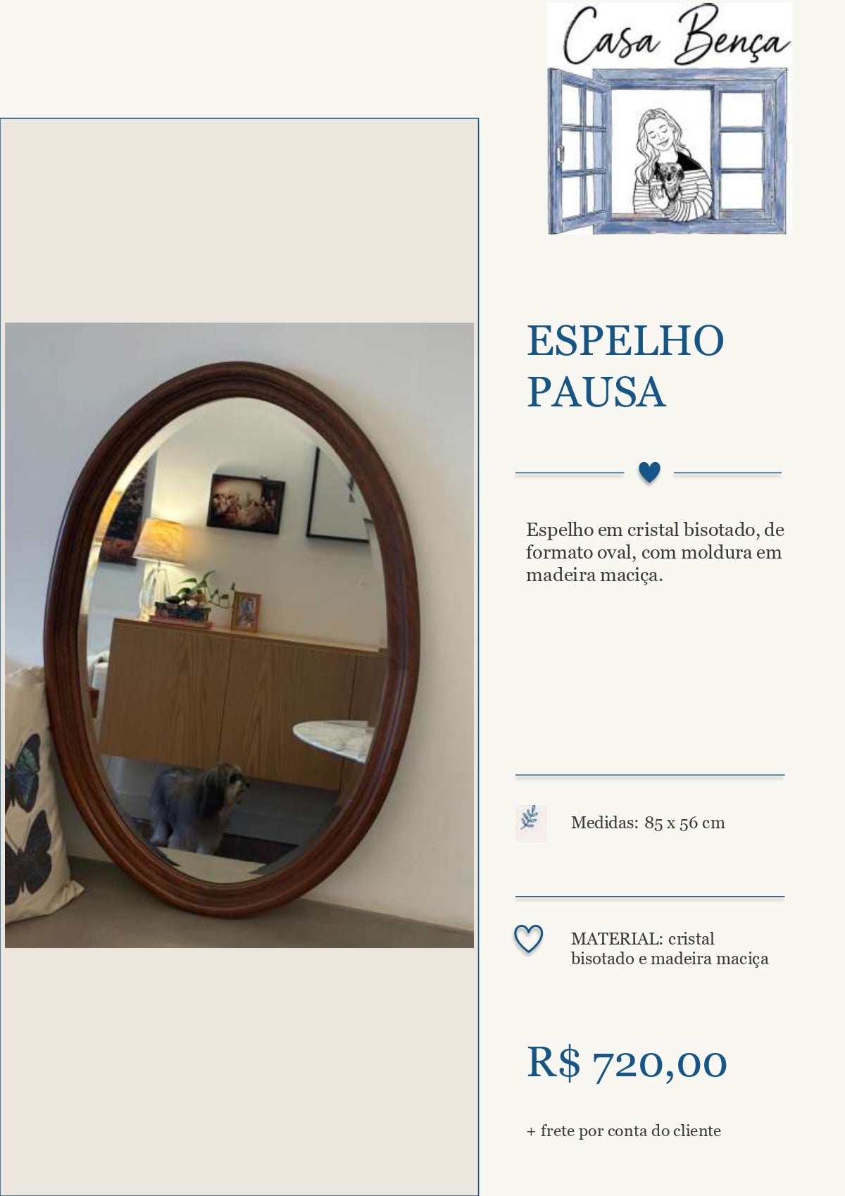 Espelho em madeira, formato oval - Espelho "Pausa"