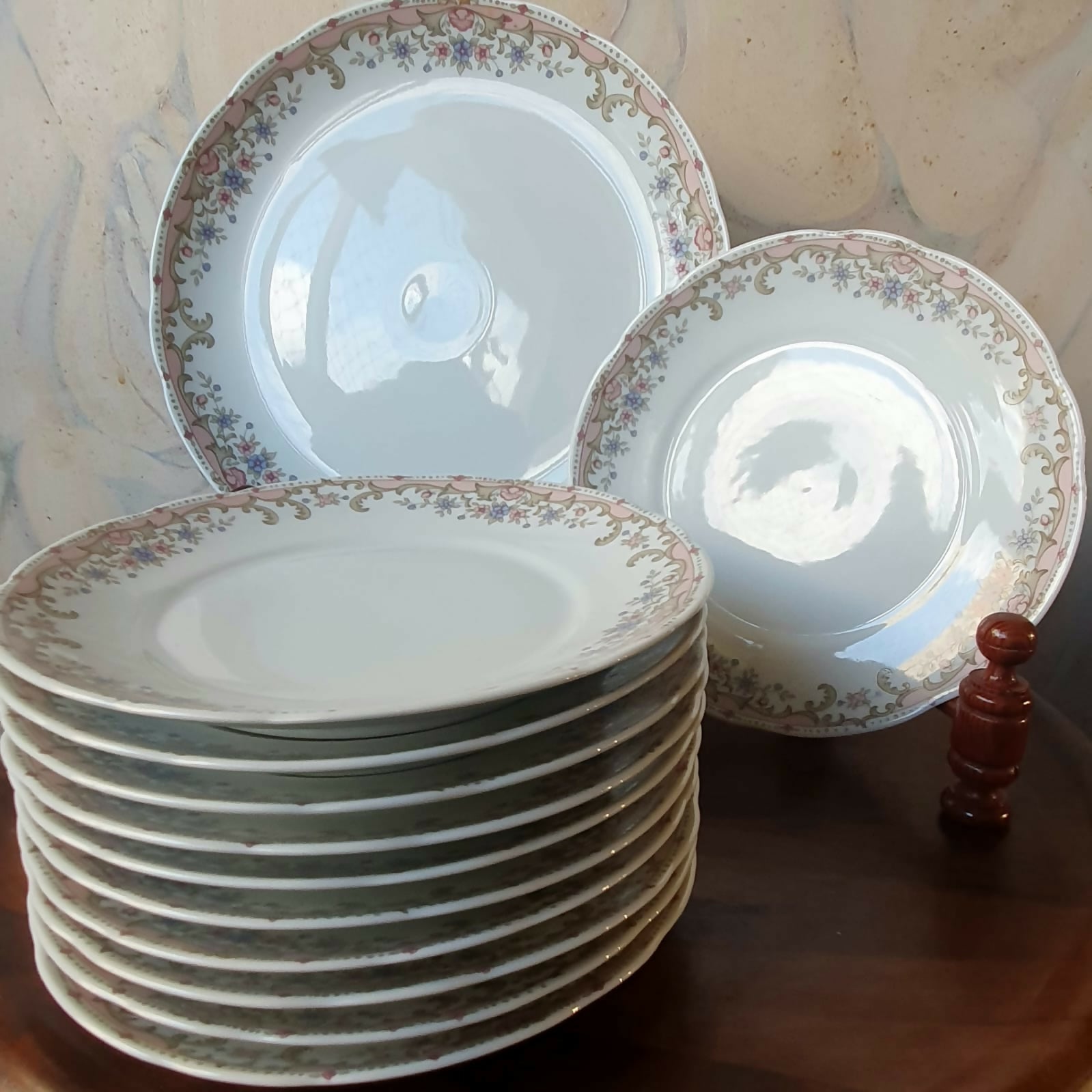 Jogo de bolo vintage em porcelana Real, 12 peças. Lindo!