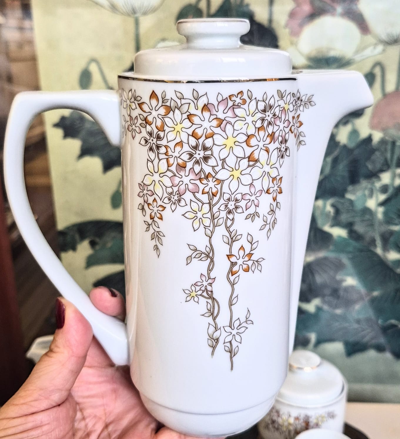 Conjunto para café com 8 peças perfeitas em porcelana vintage,  anos 60, Schmidt,  modelo Skandia. 