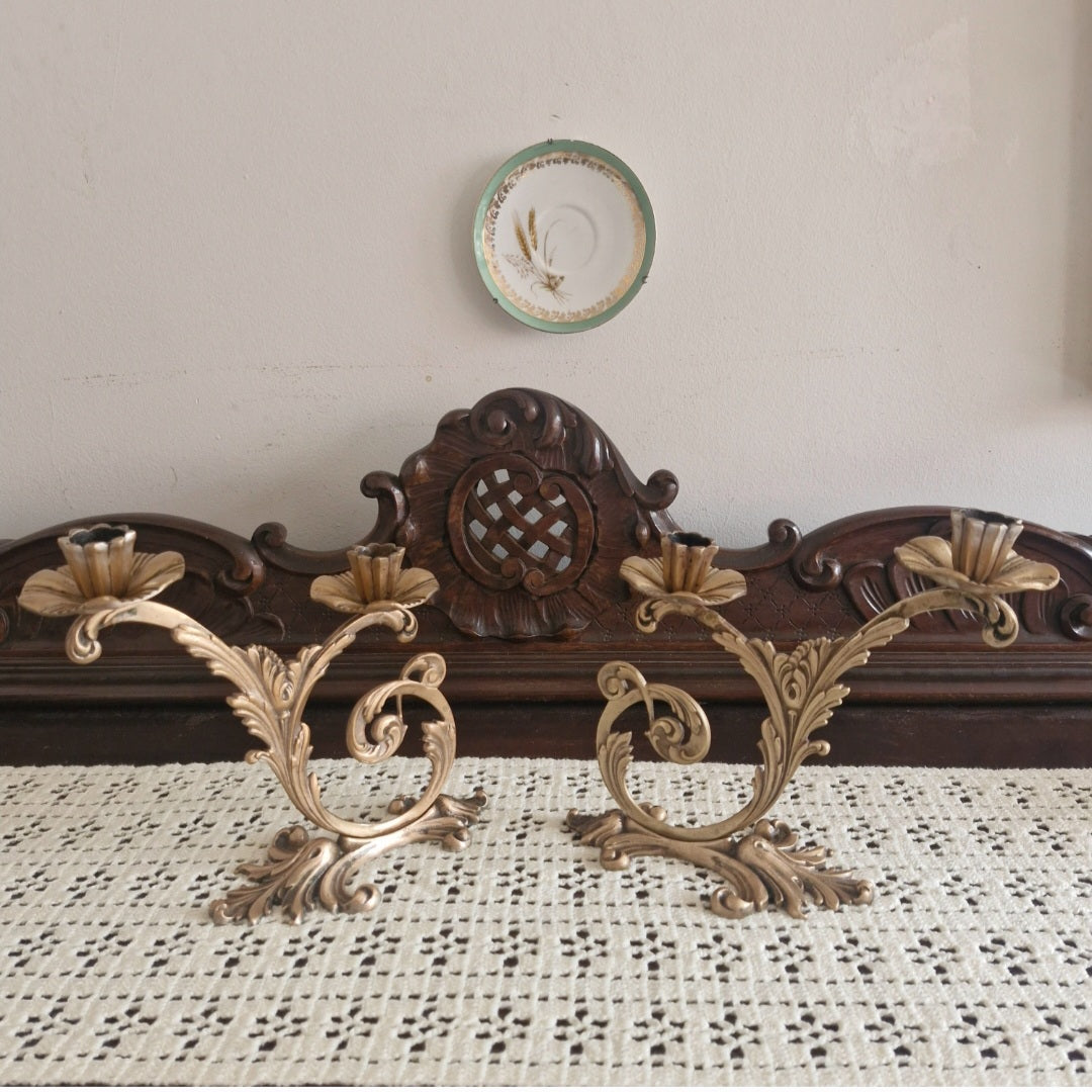 Par de castiçais / candelabros art nouveau em bronze dourado