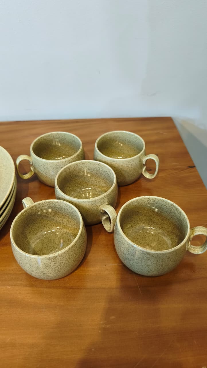 Conjunto De 5 Xícaras E 5 Pratos Em Cerâmica Esmaltada – Tom Mostarda