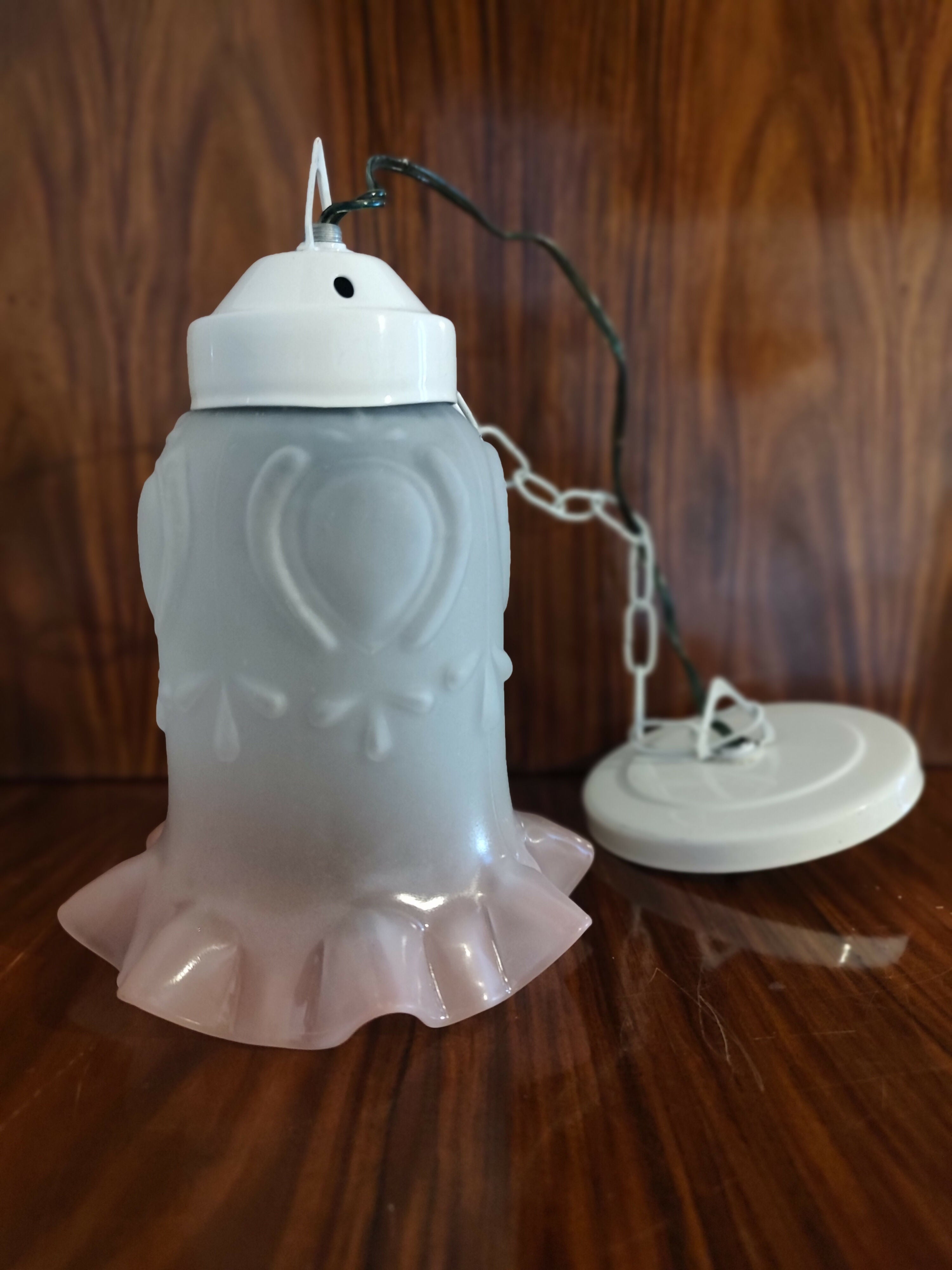 Luminária Pendente Tulipa em vidro fosco com rosa degradê