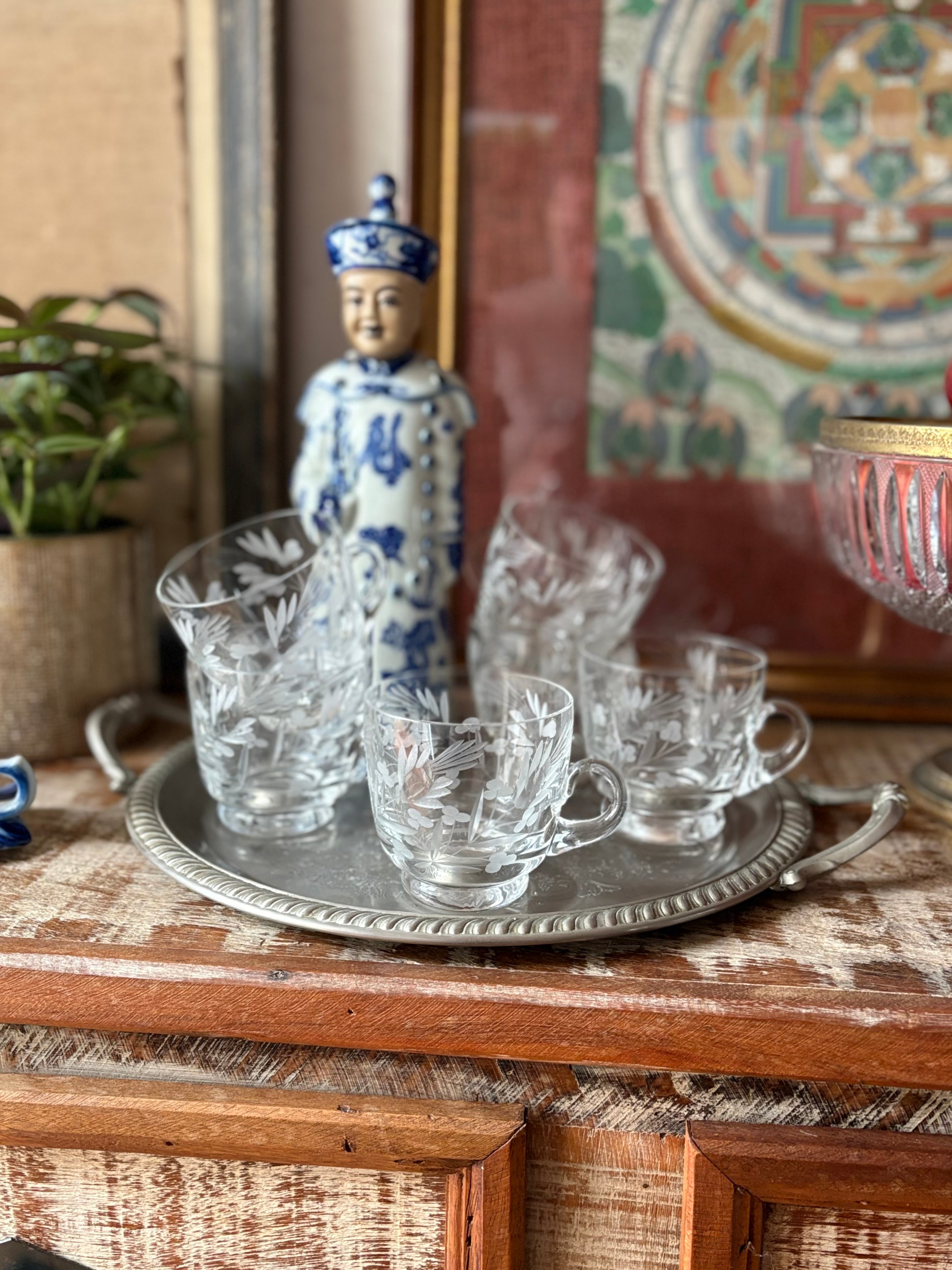 Conjunto 6 xícaras de cristal para ponche ou chá