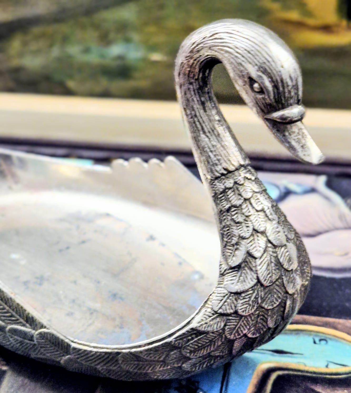 Cisne porta cartão em metal prateado, maravilhoso e em excelente estado de conservação.