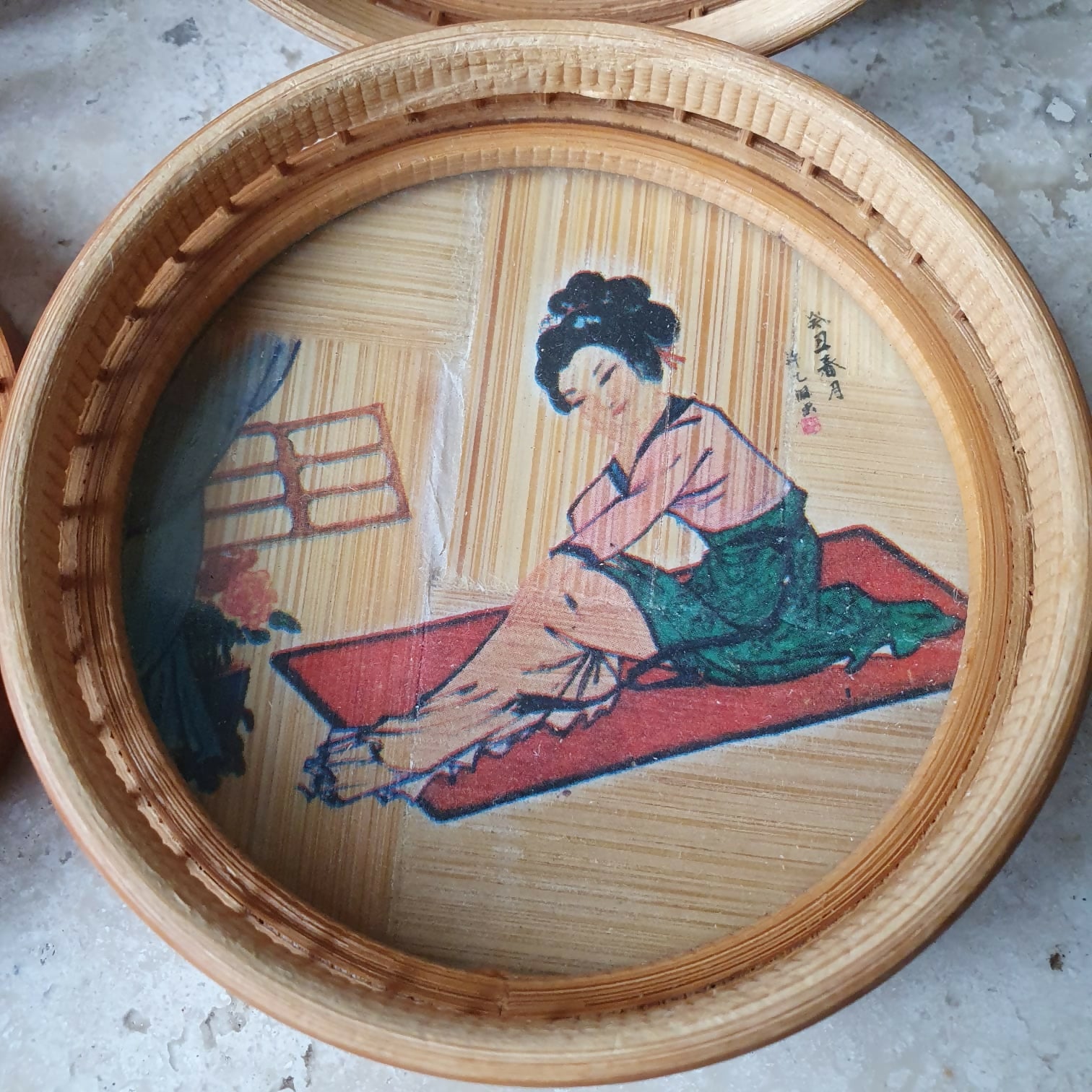 Raro conjunto de porta copos em bambu em incrível trabalho artesanal japonês.