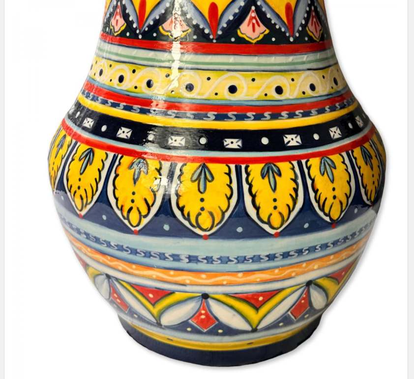 Vaso decorativo em cerâmica policromada com pintura feita à mão (DMCPS_581)