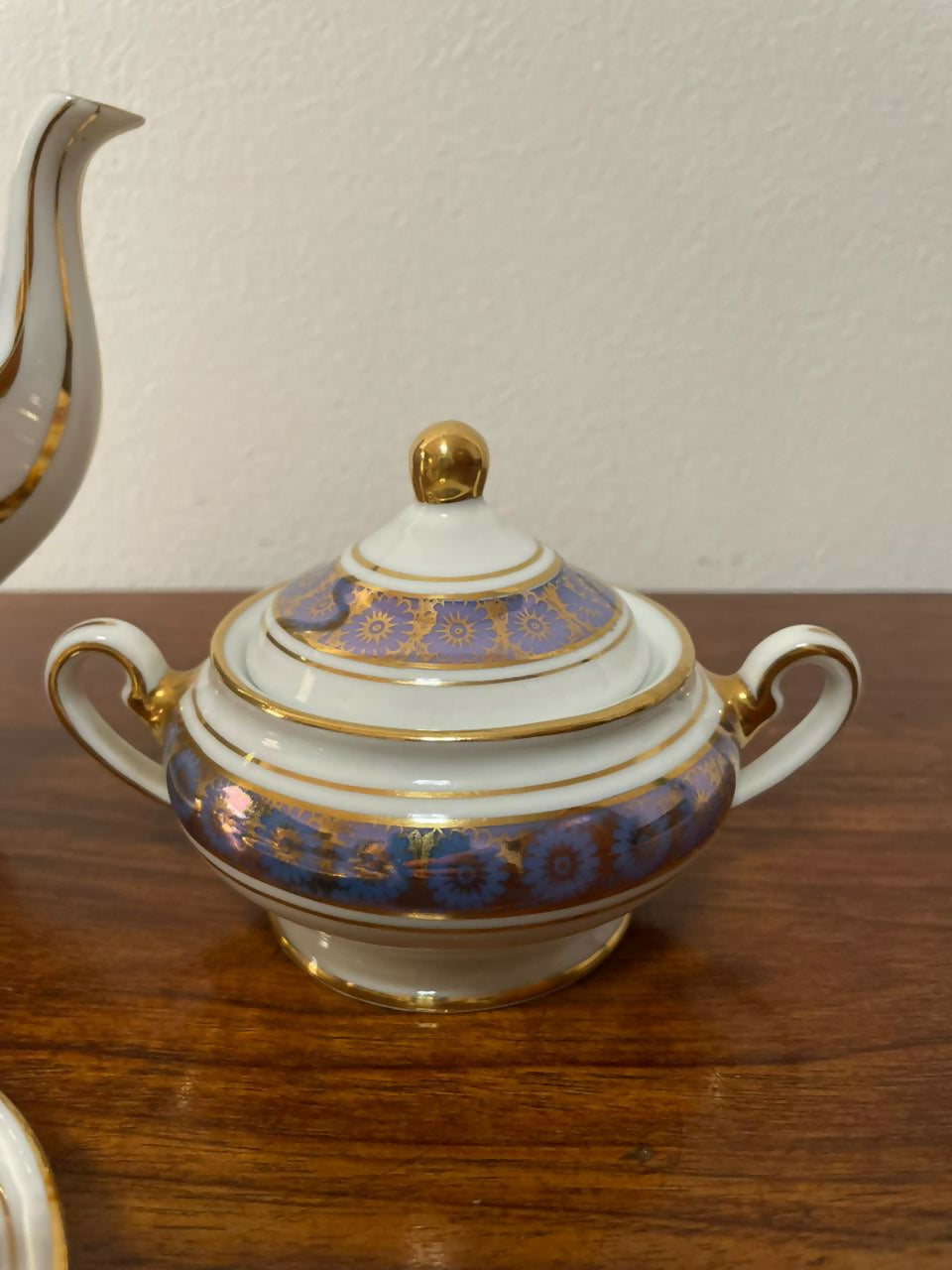 Aparelho de café em porcelana Barão do Rio Branco azul e dourado
