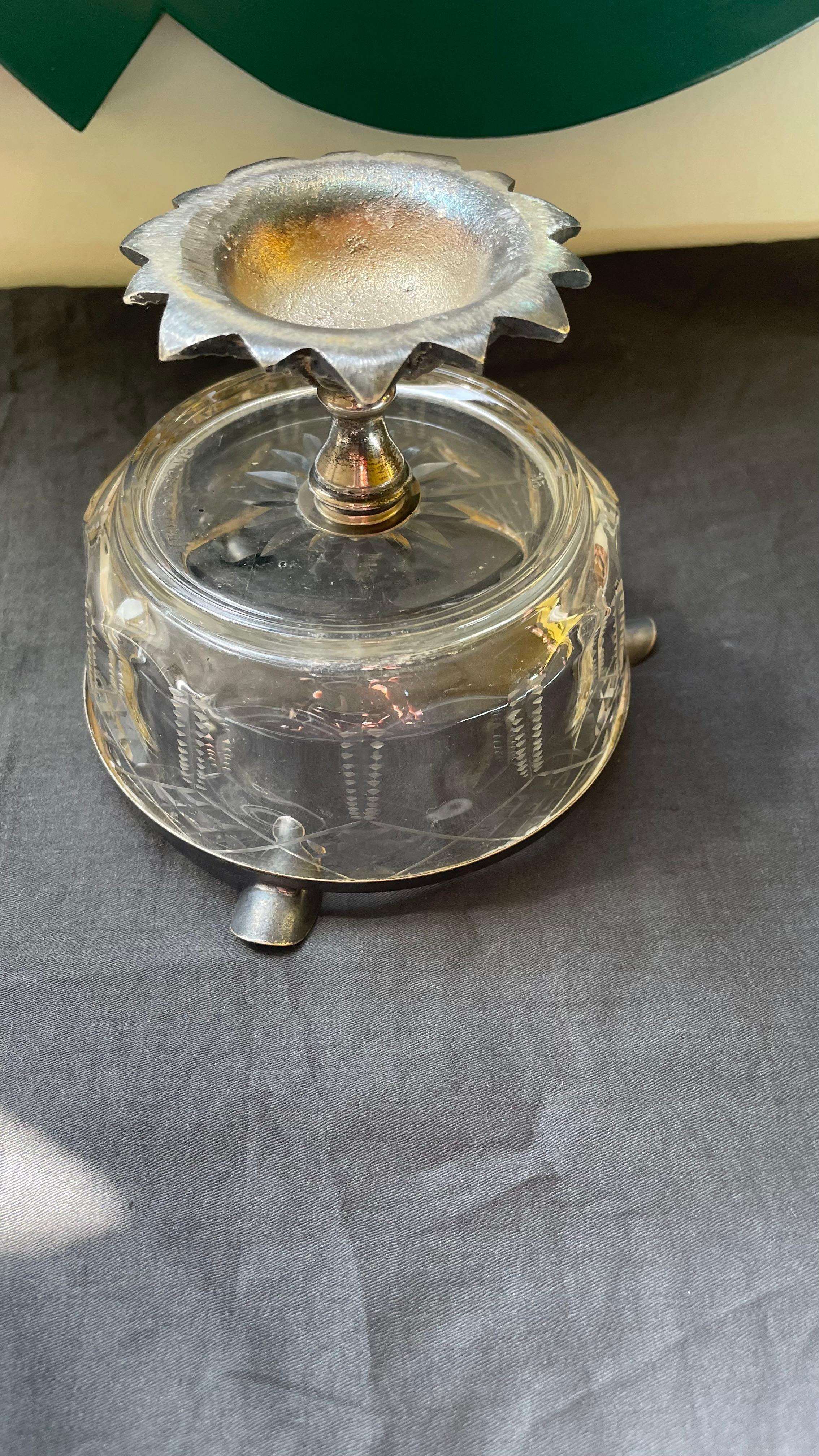 Cinzeiro cristal e prata