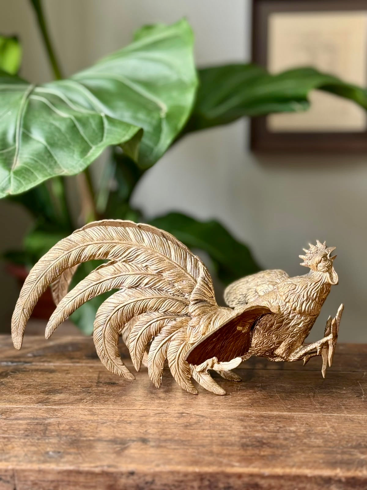 Par de Galos em Bronze com pintura dourada 
