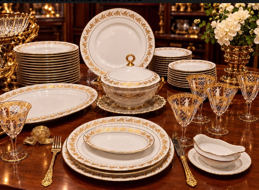 Serviço de Jantar - RICHARD GINORI com ornamentação em dourado 