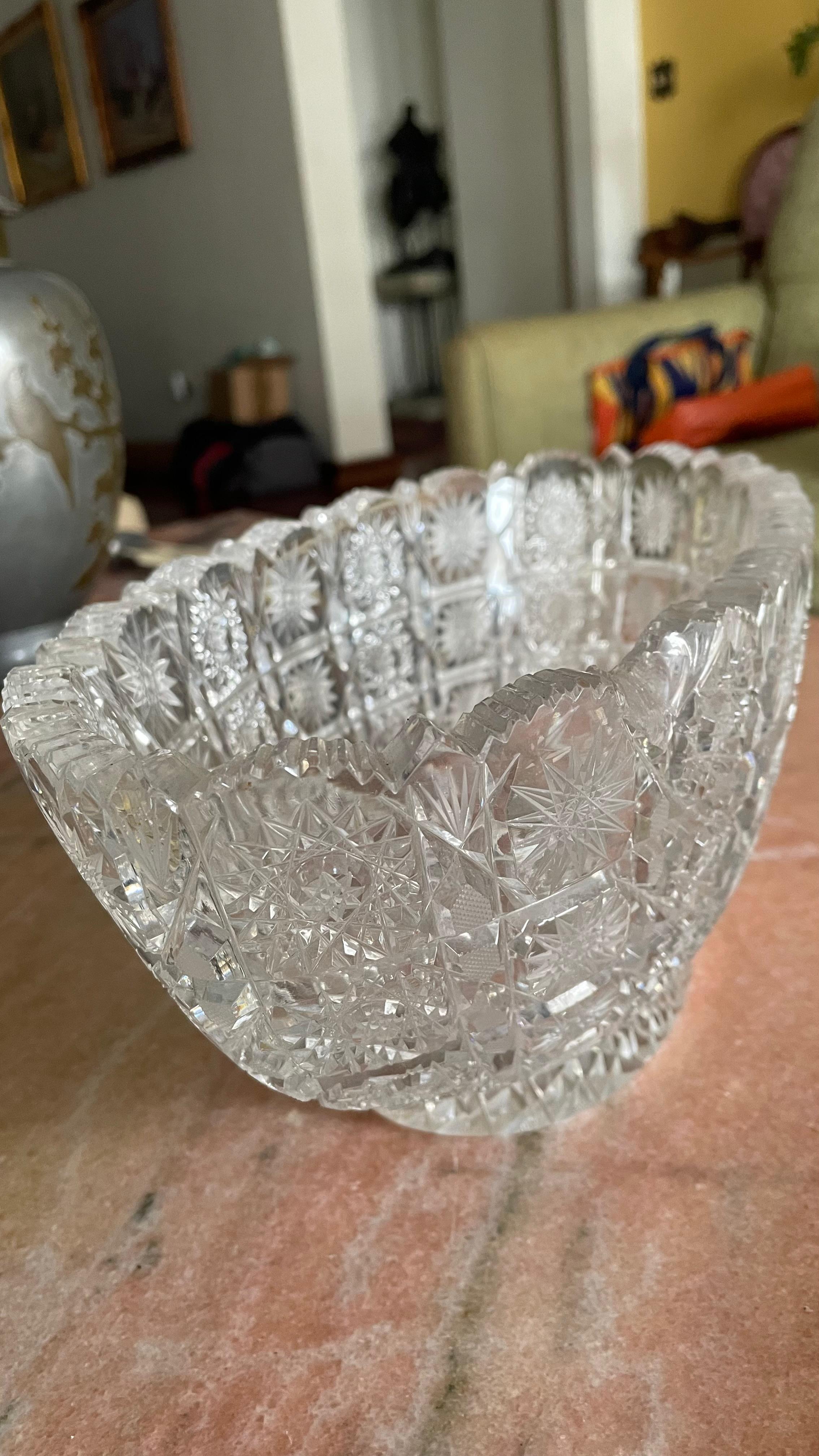 Fruteira oval e Bandeja retangular em cristal lapidado - Centro de mesa