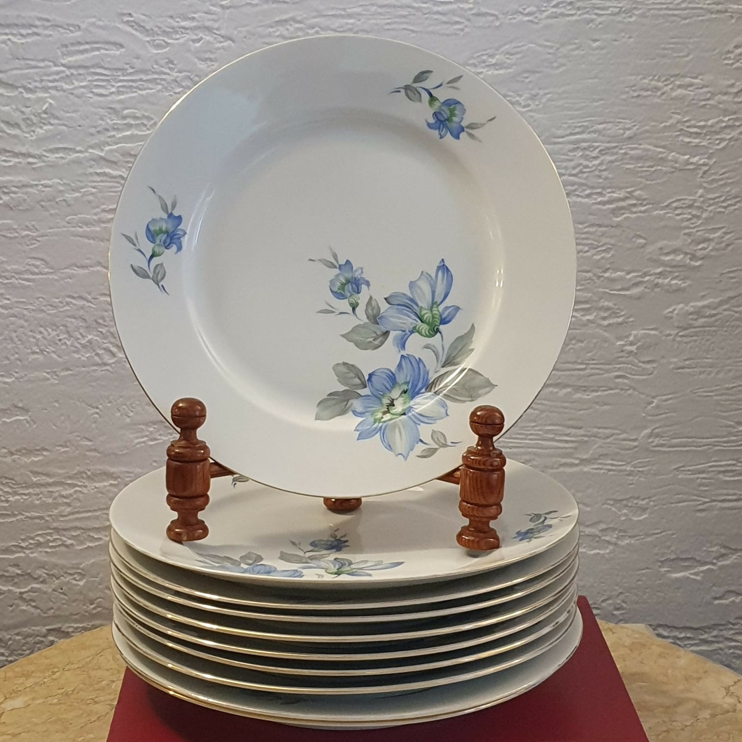 Conjunto de 9 pratos rasos em porcelana tcheca antiga MZ. Ótimo estado!
