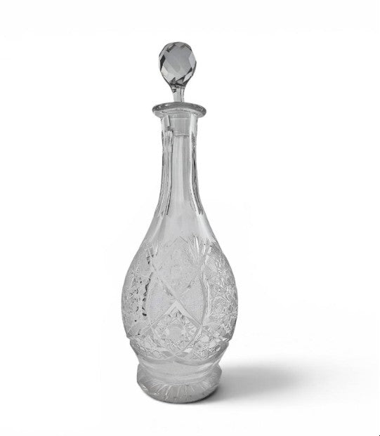 Garrafa c/ 6 taças em cristal texturizado da Boêmia