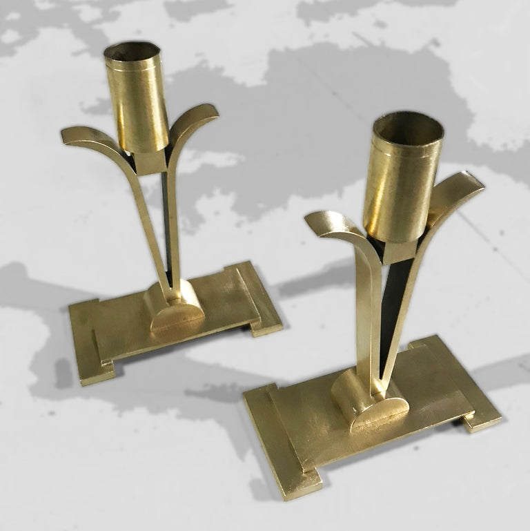 Castiçal antigo - Art Déco em latão dourado 