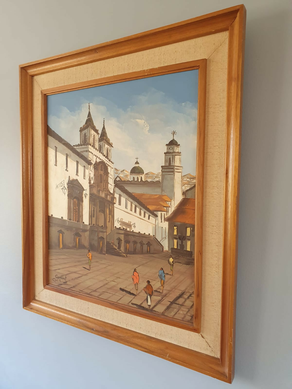 Maravilhoso quadro Óleo sobre tela de escola equatoriana, de Jorge Guarderas