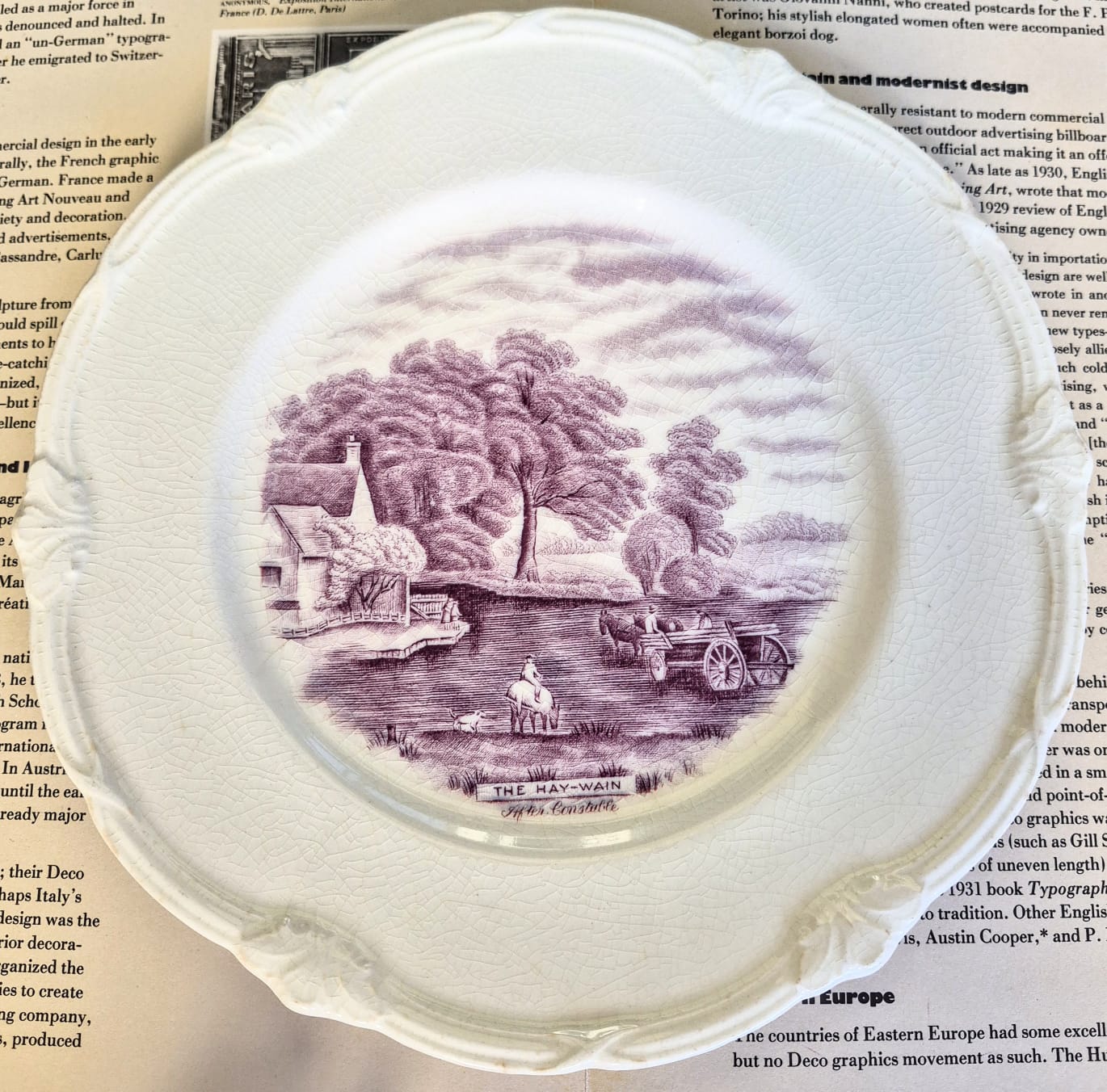 Prato decorativo em faiança vintage, anos 40, inglesa Grindley, coleção: "Scenes After Constable". 