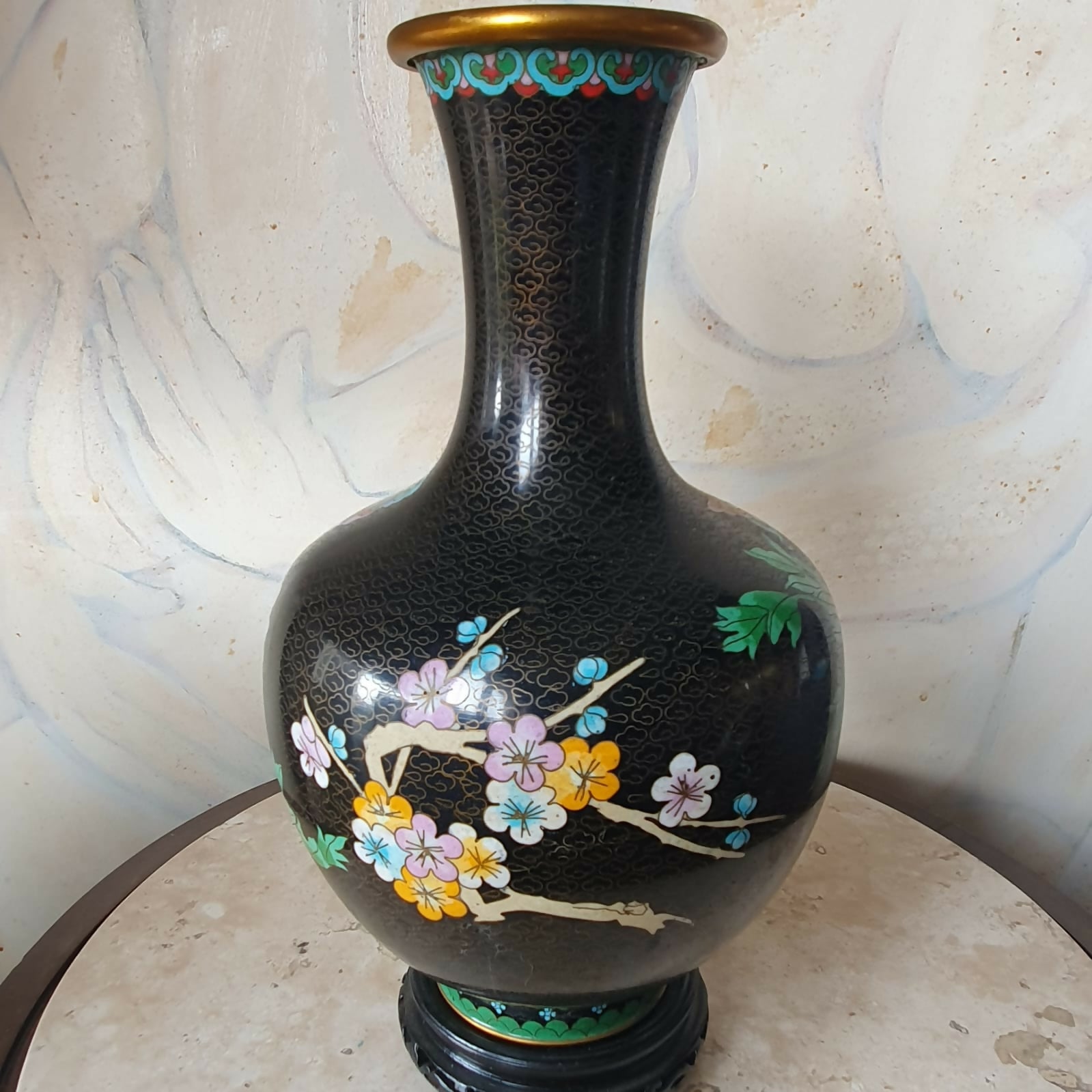 Vaso em Cloisonné Floral Preto
