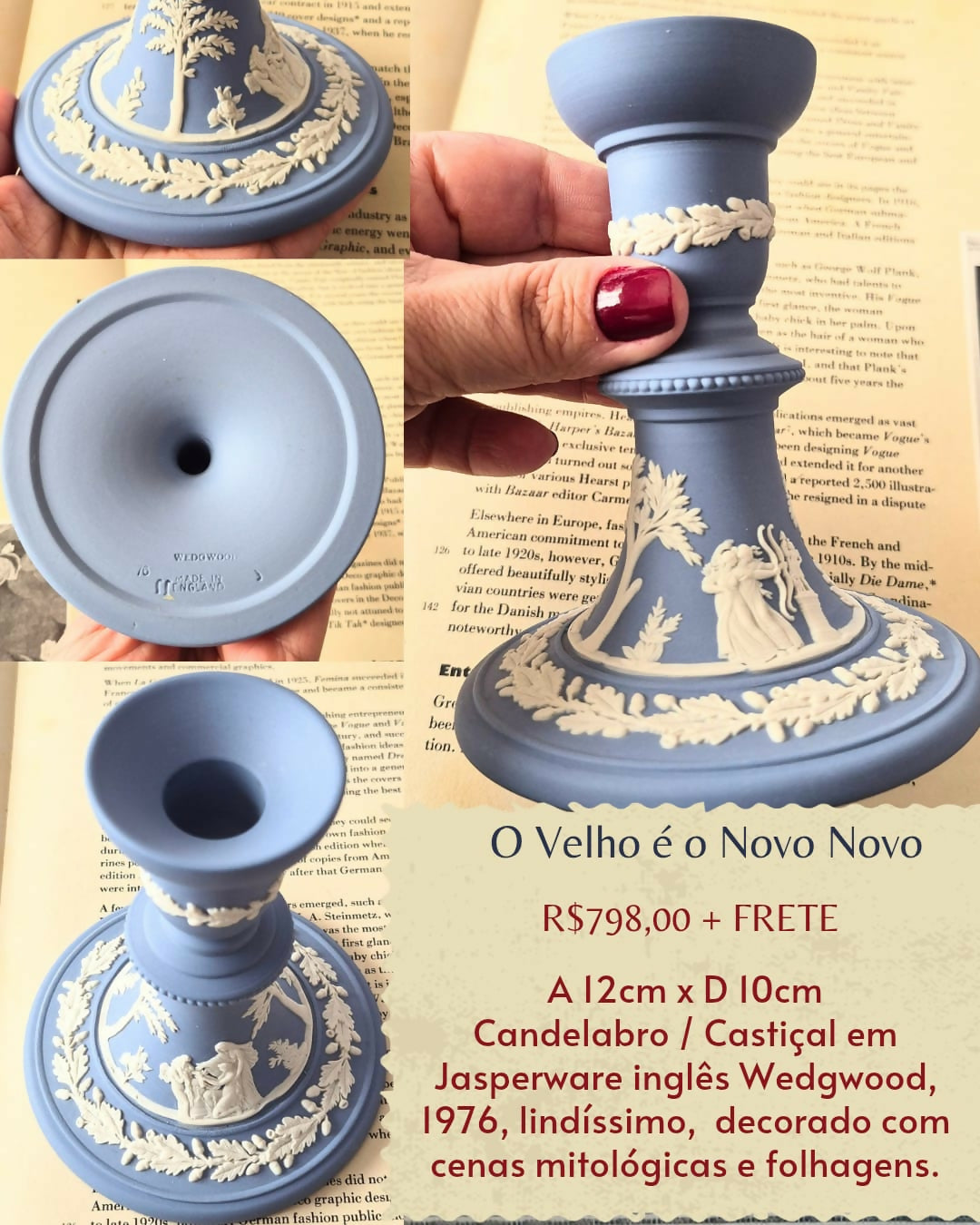 Castiçal em jasperware inglês Wedgwood, lindíssimo e impecável!