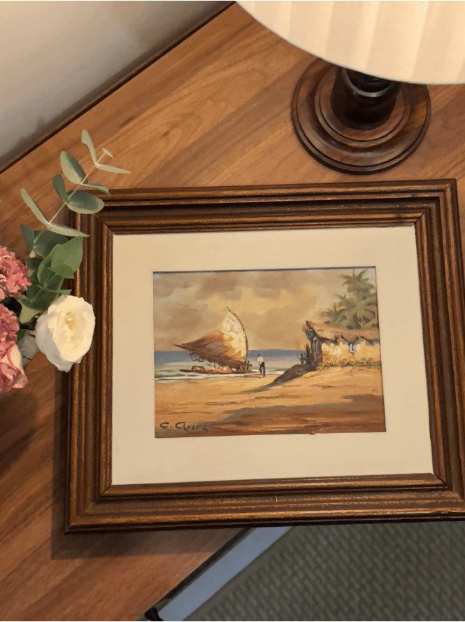Quadro | Óleo sobre tela | Marinha com jangada, atribuída a Cláudio Arena