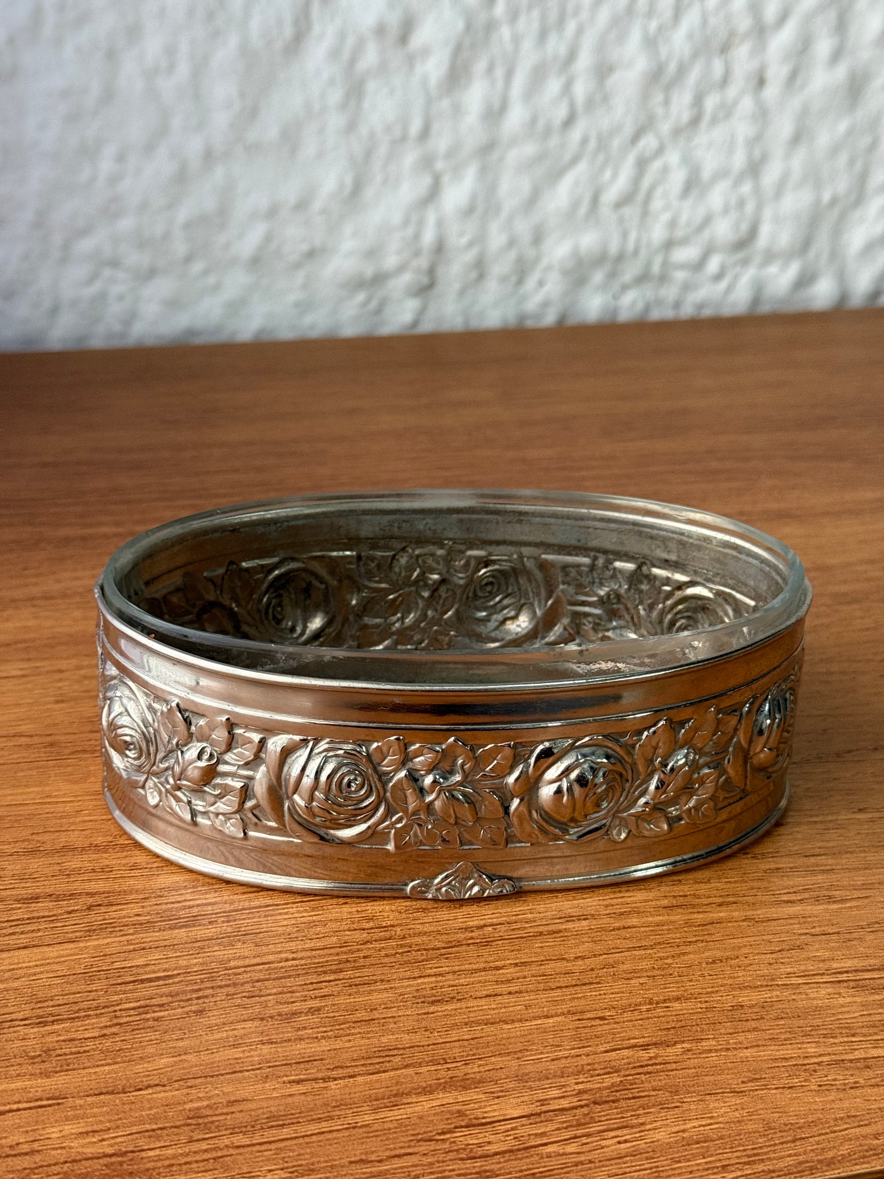 Porta-Joias / Centro de Mesa em Vidro e Metal Prateado Floral