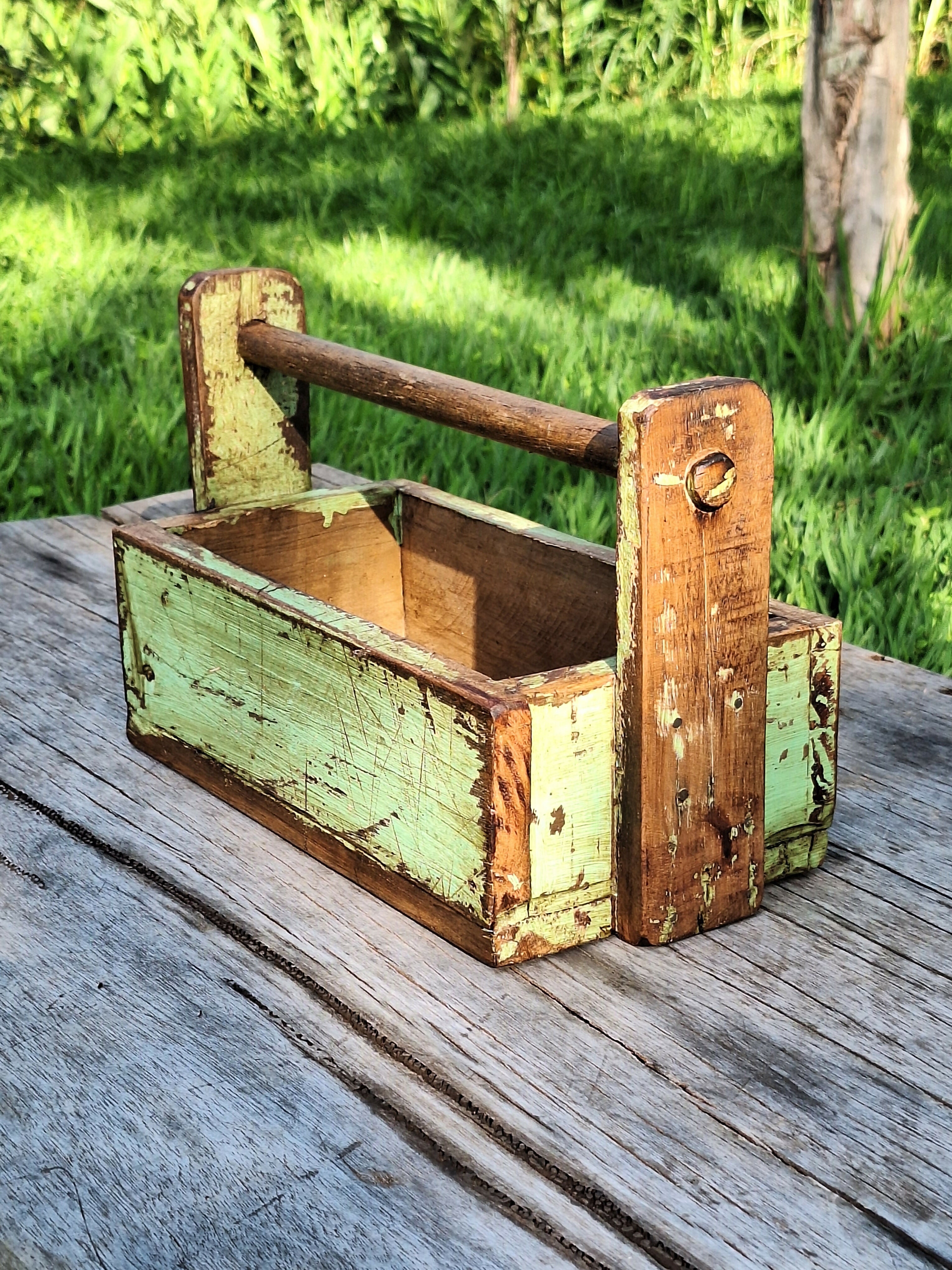 Caixa de Ferramenta Tinta Gasta Madeira Maciça Garimpo Mineiro