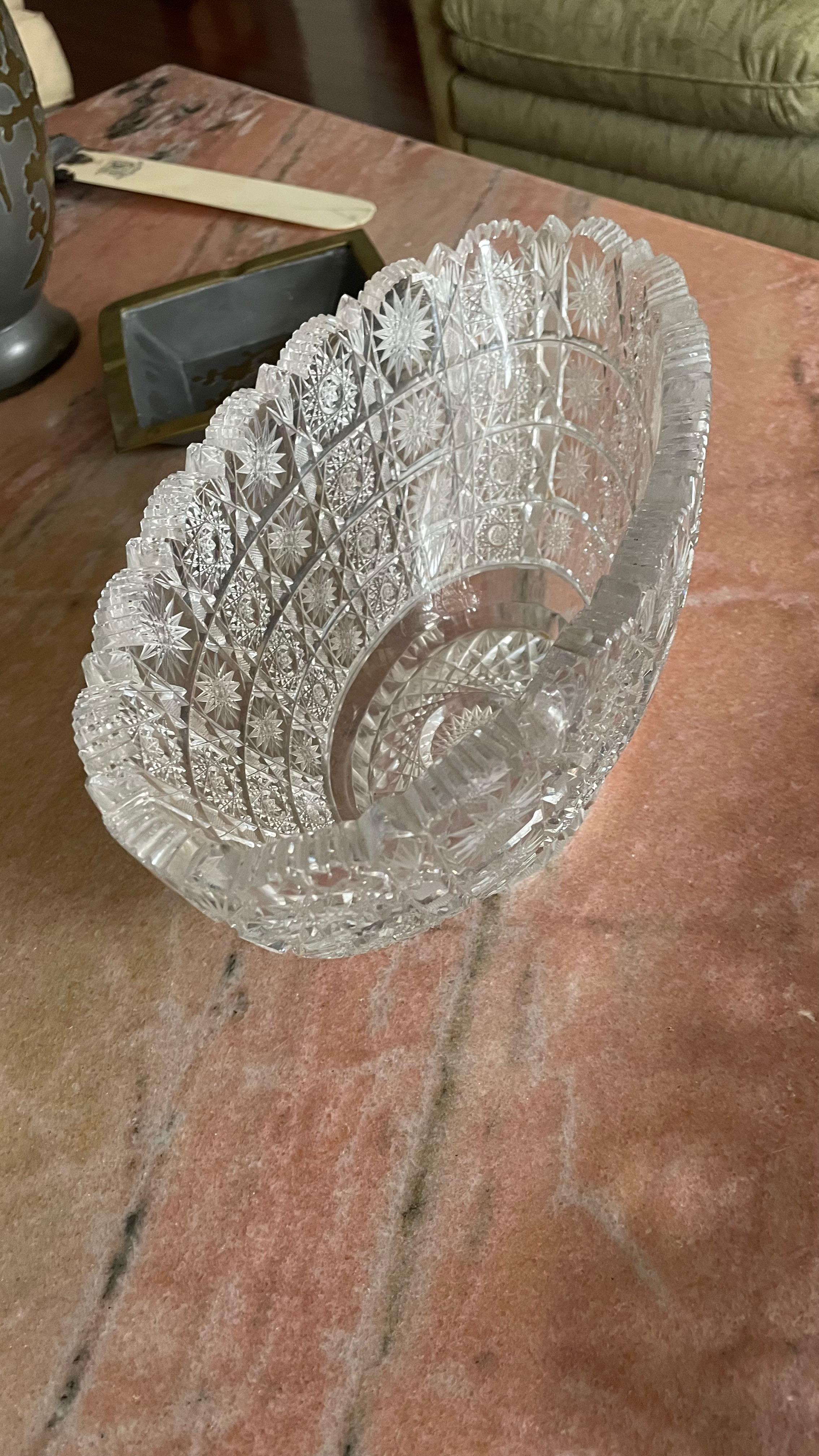 Fruteira oval e Bandeja retangular em cristal lapidado - Centro de mesa
