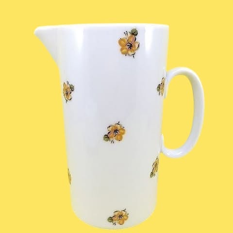 Jogo de chá Porcelana Renner com flores amarelas