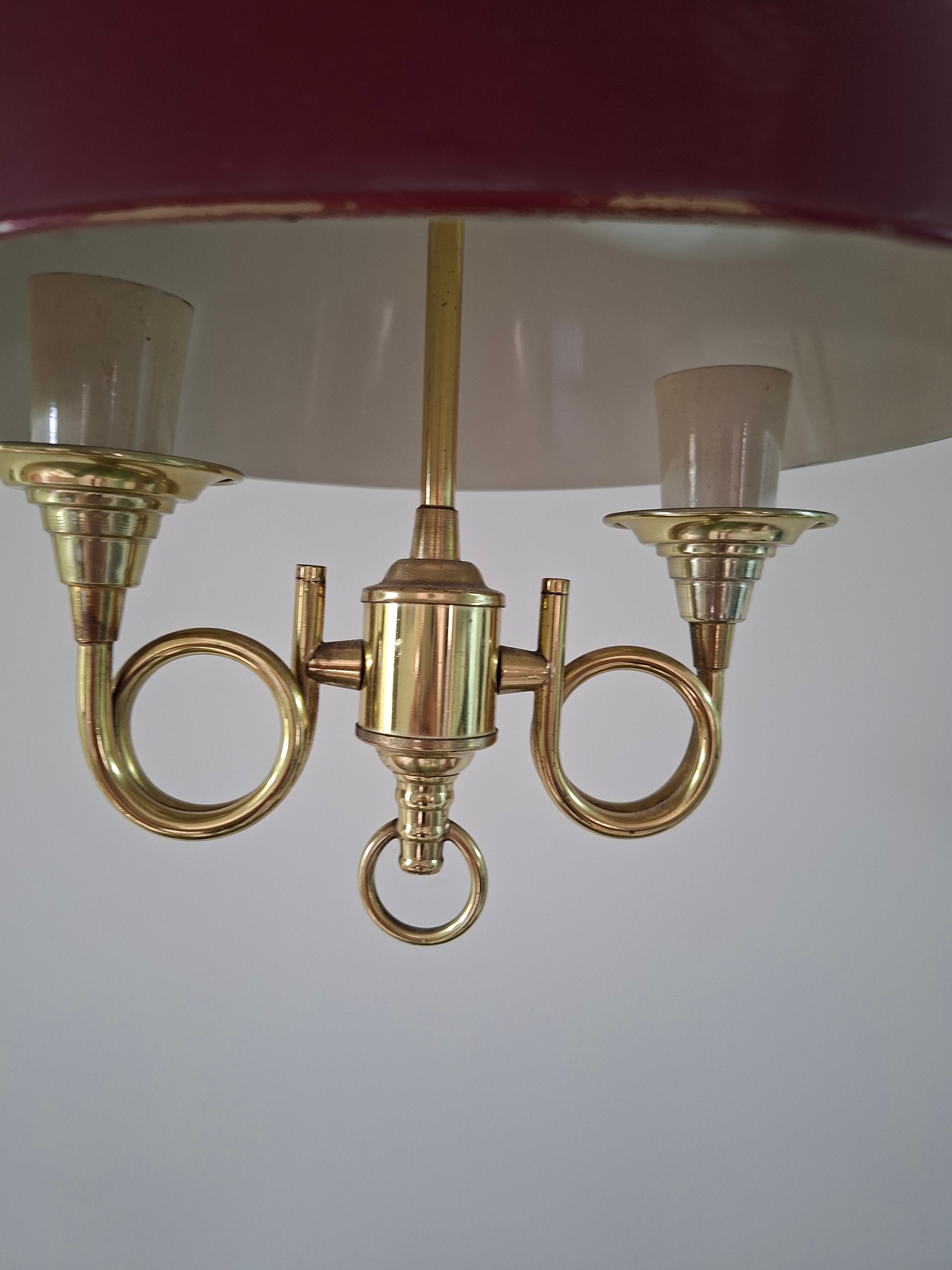 Lustre Luminária Pendente Antiga em Estilo Inglês em latão com cúpula Vermelho Vinho 