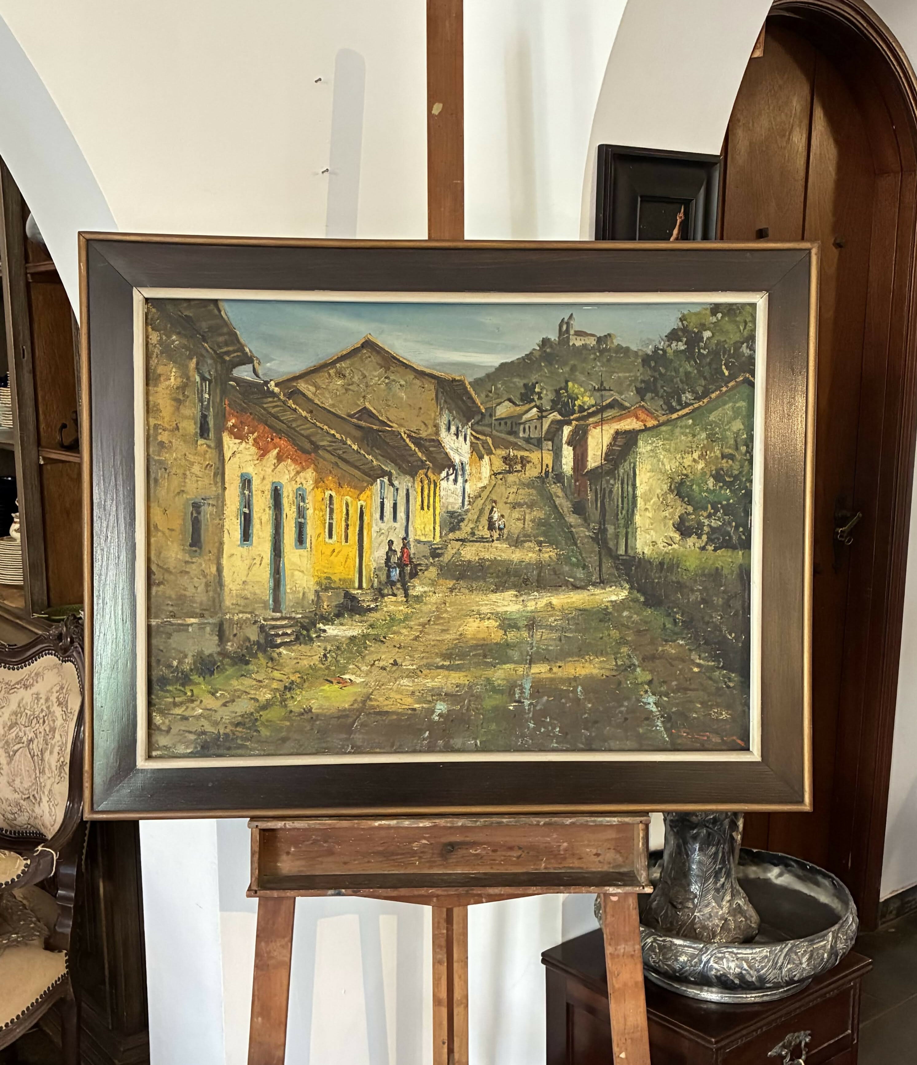 Quadro Óleo Sobre Tela Antigo de Paisagem histórica