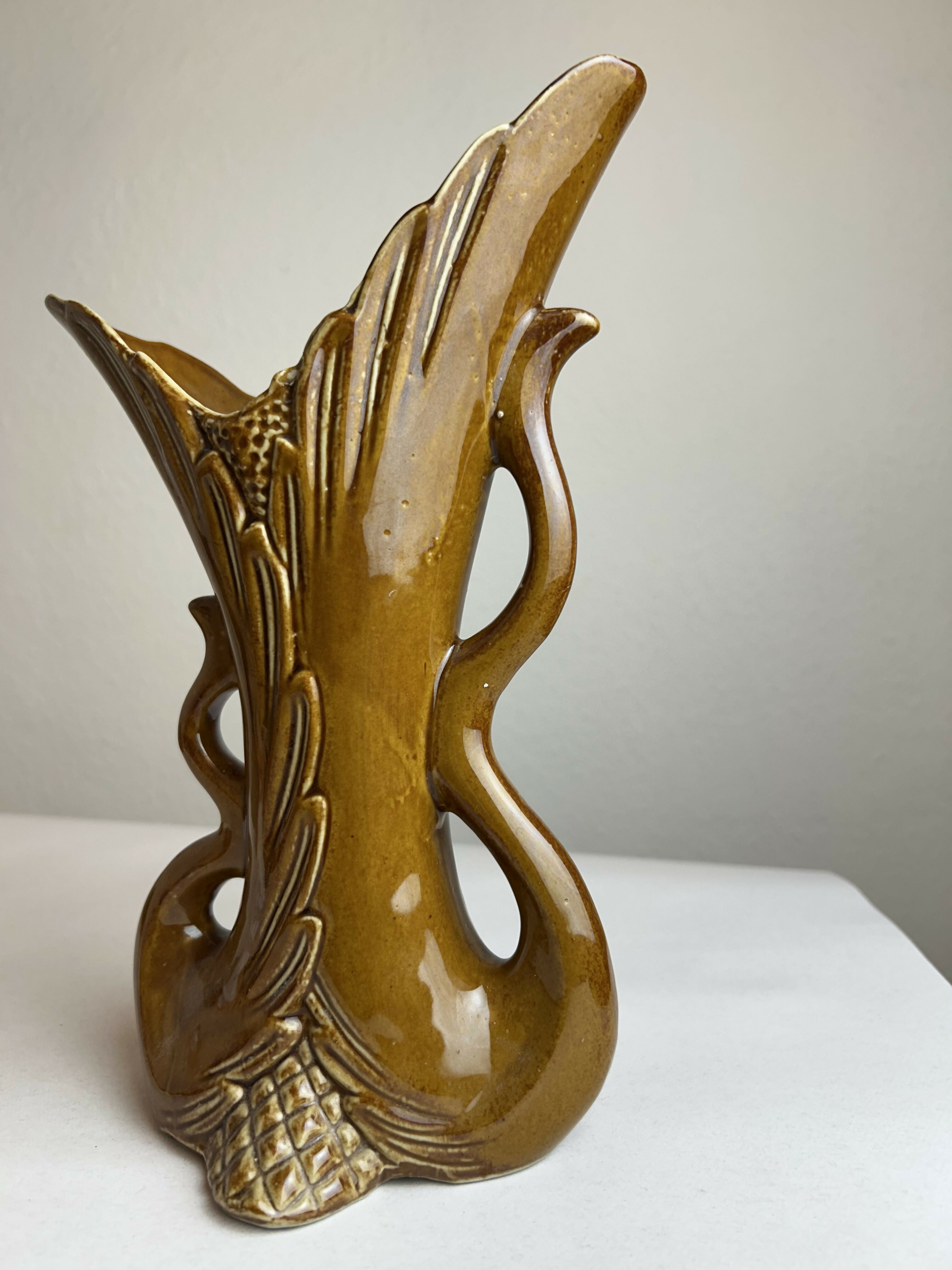 Vaso Escultural Vintage Anos 60/70 Cerâmica Âmbar