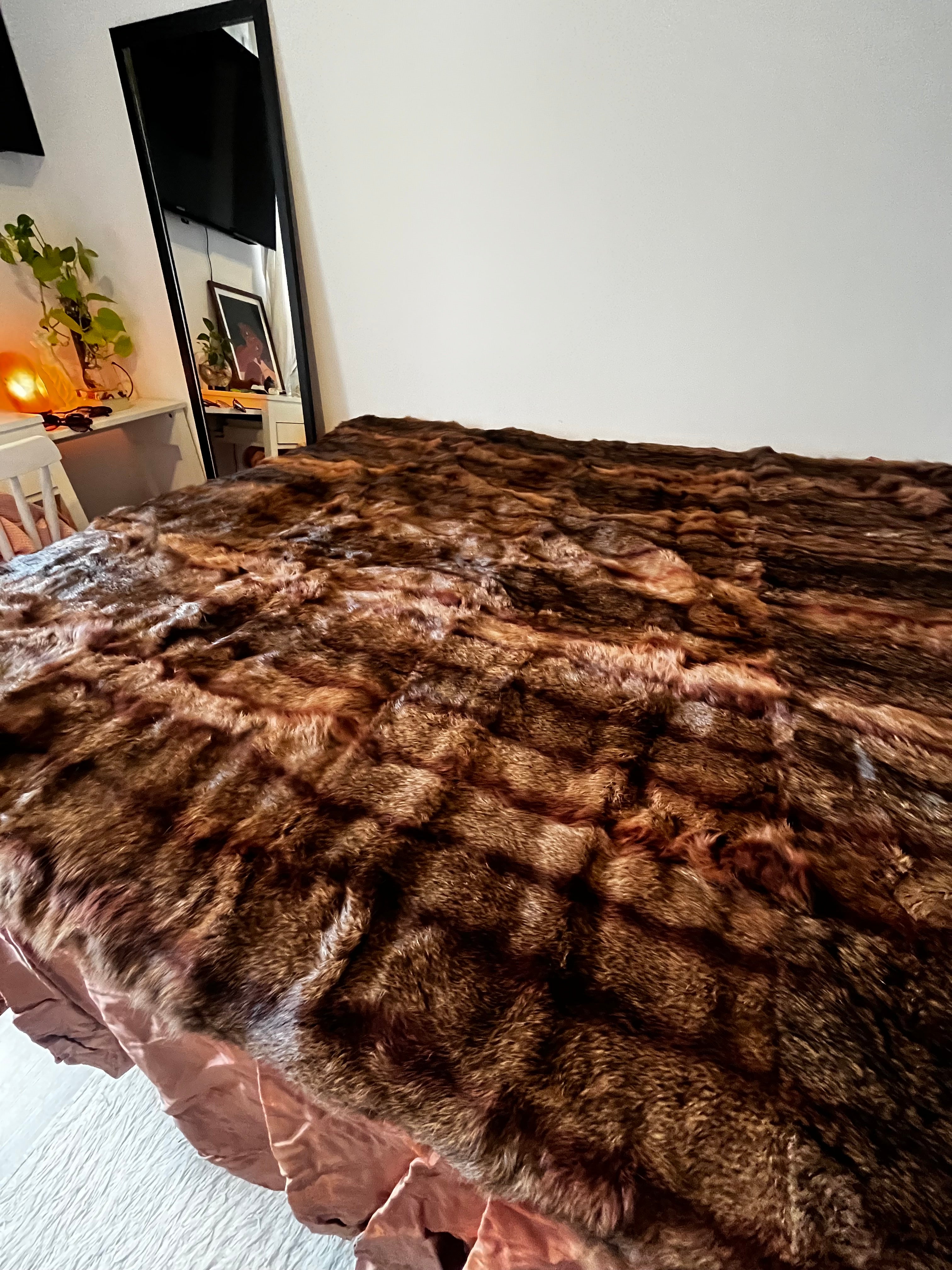 Colcha de casal vintage em pele natural - nunca usada!