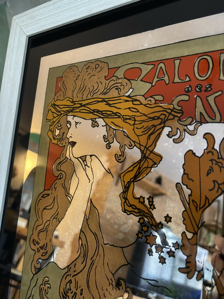Quadro Espelhado com serigrafia da obra &quot;Salon des cent&quot;, de Alphose Mucha