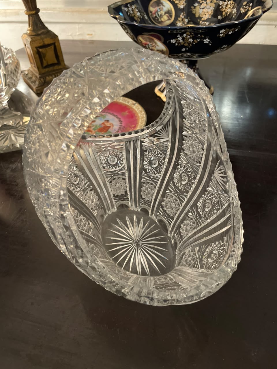 Grande cesta em cristal lapidado