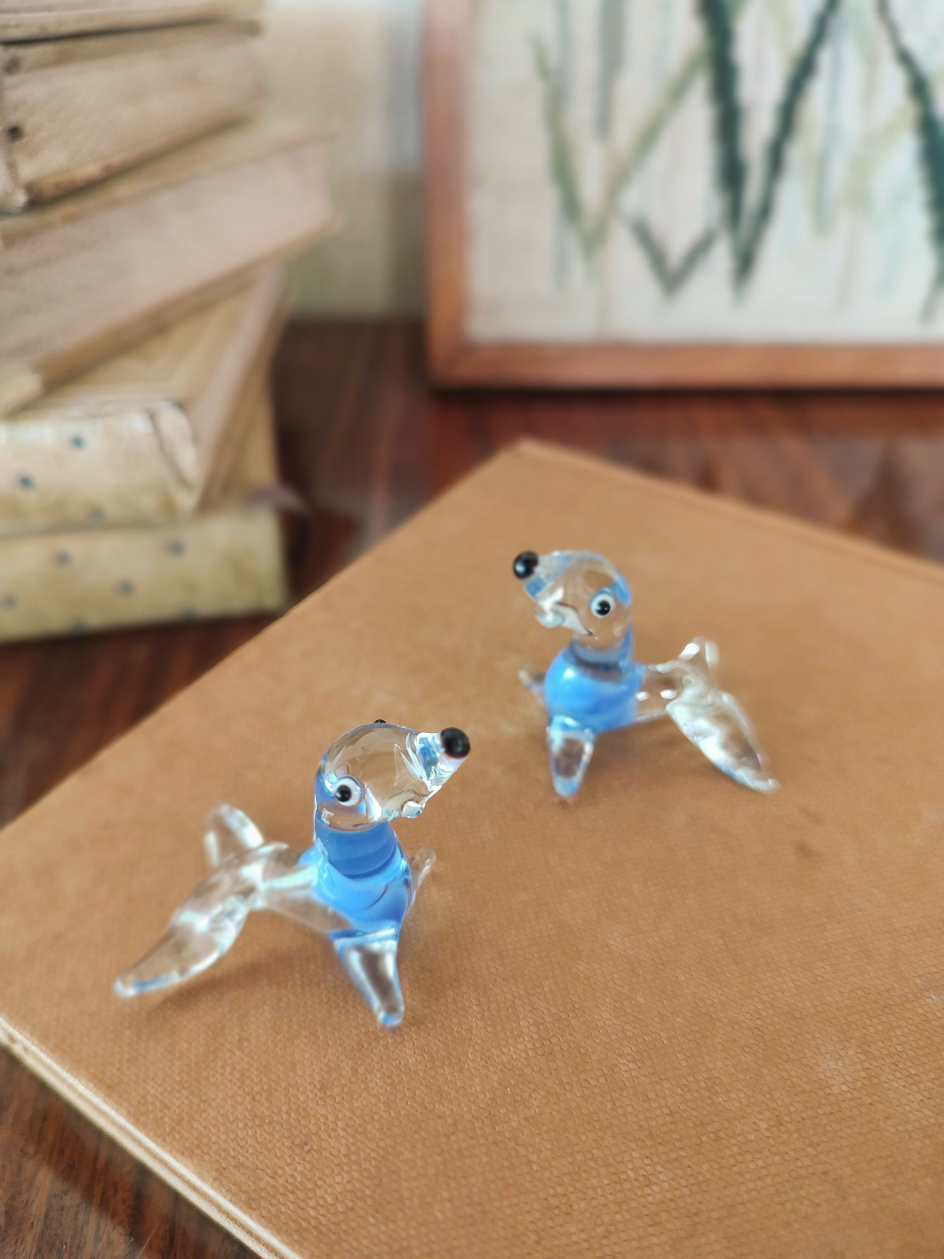 Par de Miniaturas de Focas modeladas em Murano