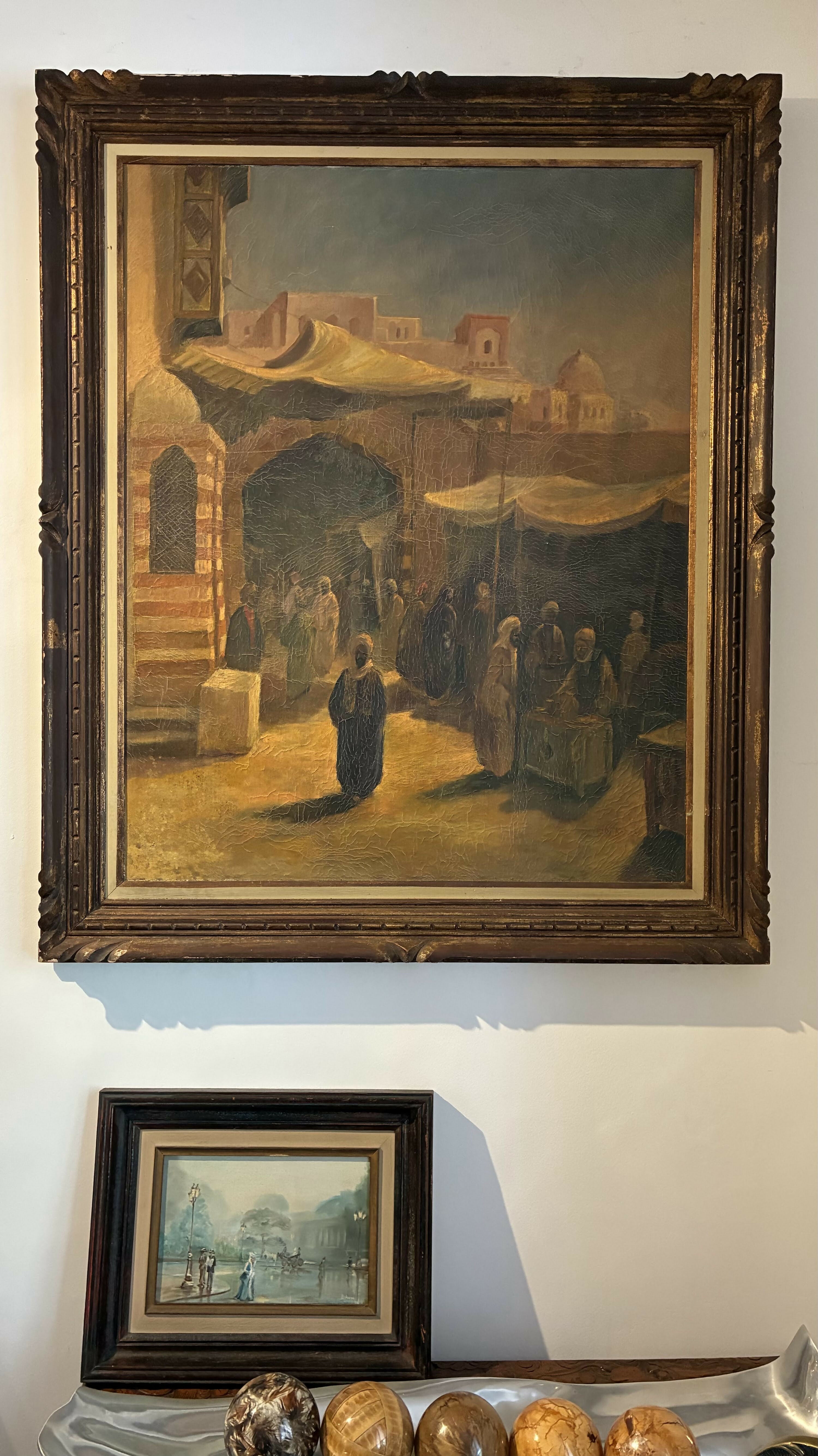 Quadro Óleo Sobre Tela – Cena de Mercado Árabe Clássico