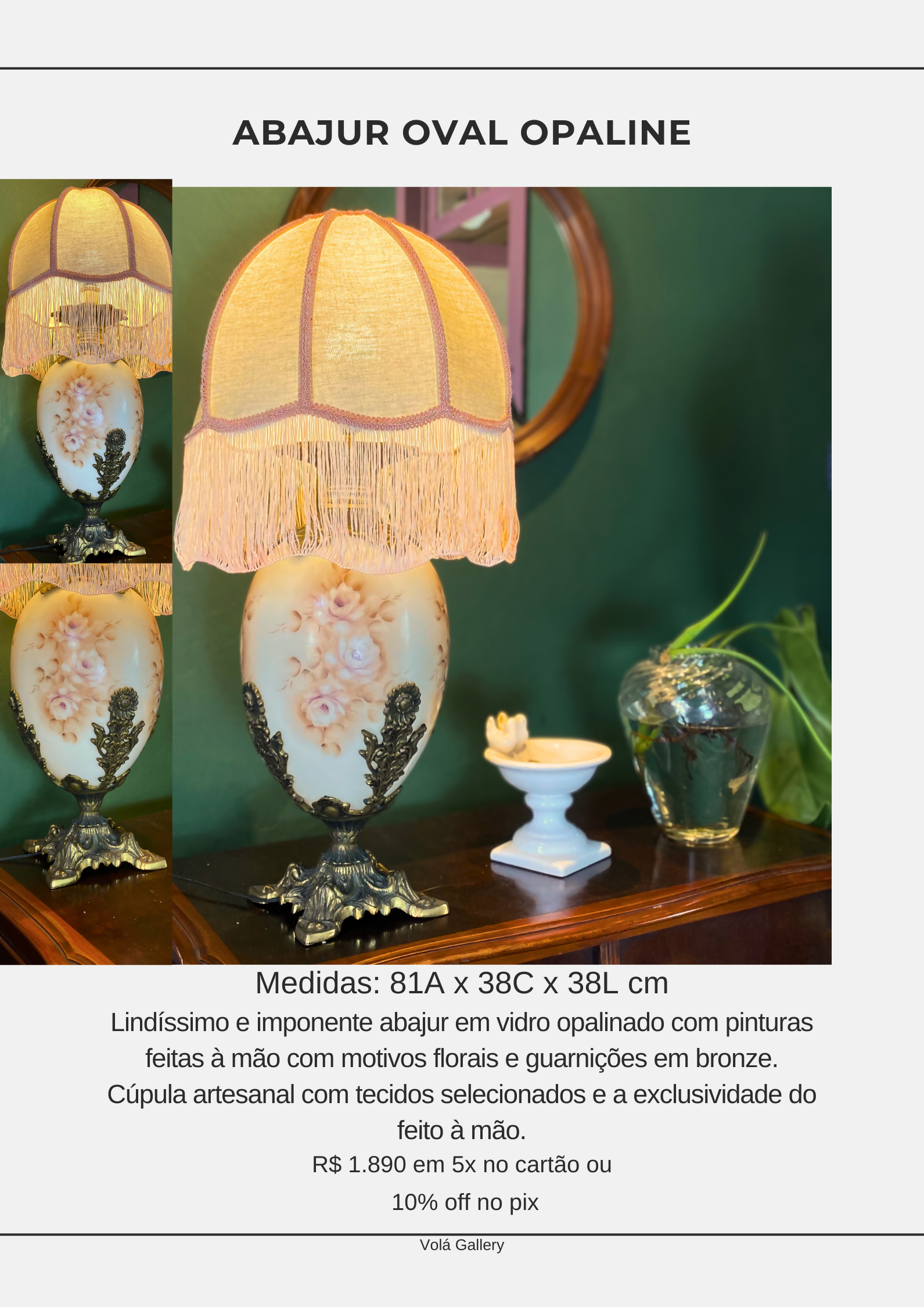 Abajur Oval em vidro Opalinado