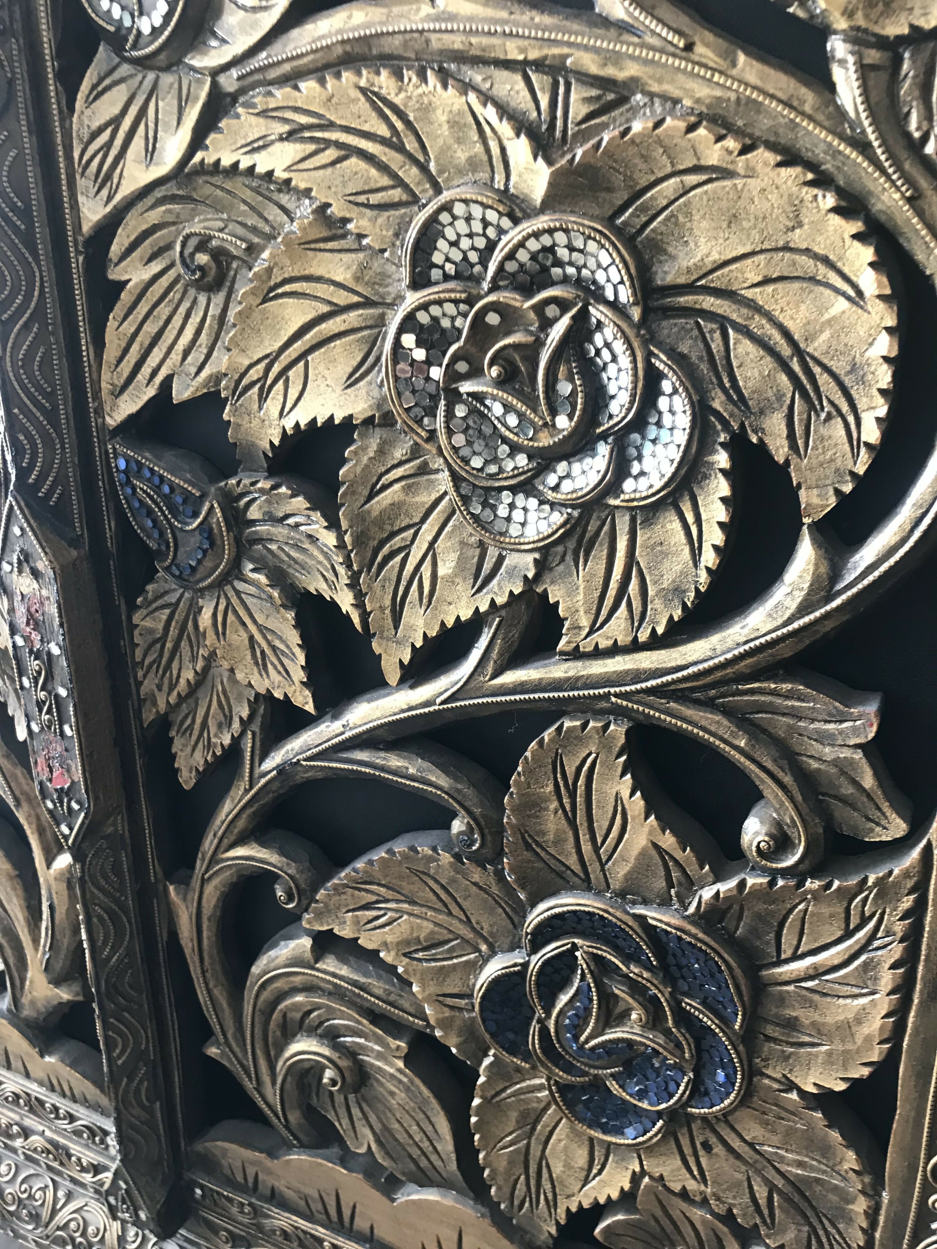 Buffet indiano raridade maravilho em madeira entalhada feito à mão 150x55