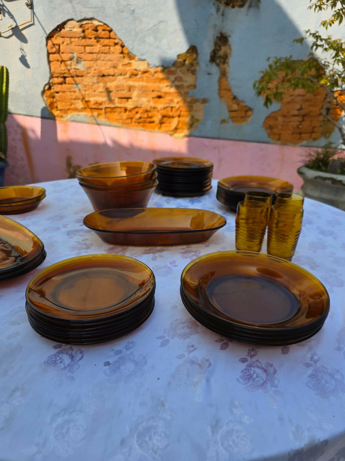 Conjunto ambar com alto relevo Duralex