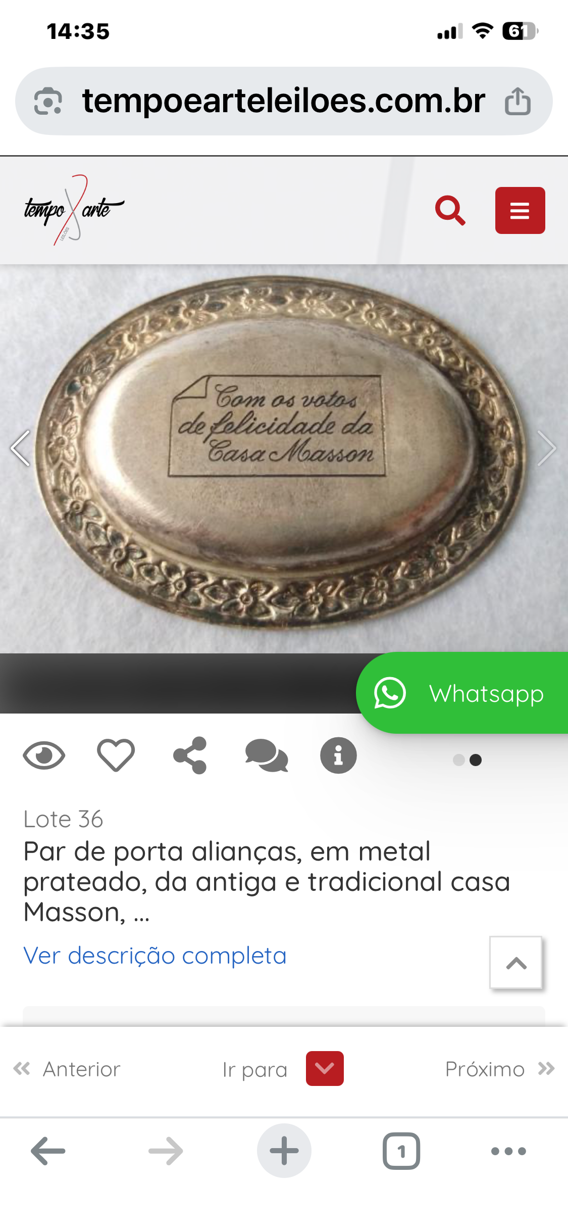 Pequeno Porta aliança oval da antiga Loja Masson em metal prateado 