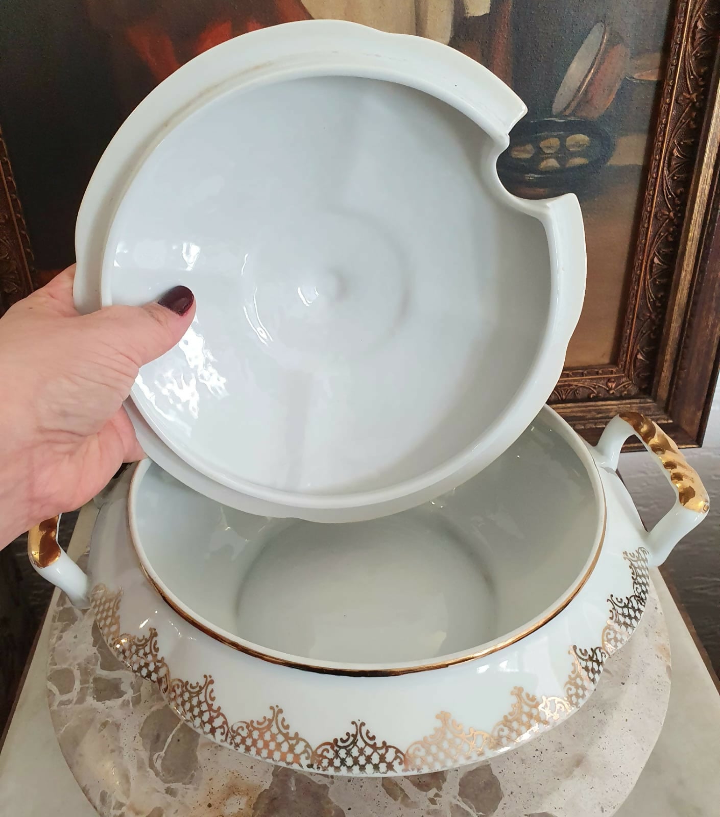 Conjunto em porcelana Real para sopa, 12 peças, anos 40, maravilhoso, Aves do Paraíso. Impecável!