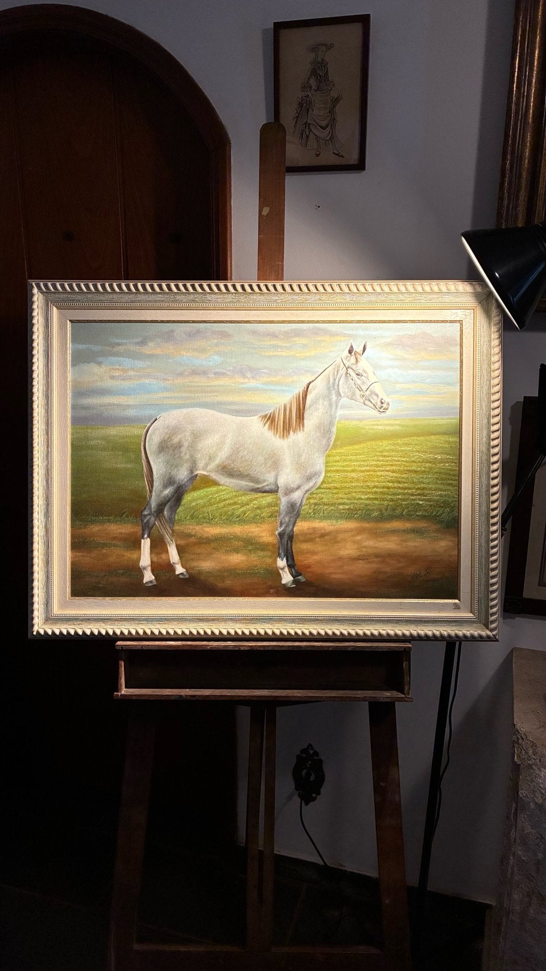 Quadro Pintura a Óleo - Retrato de Cavalo Branco