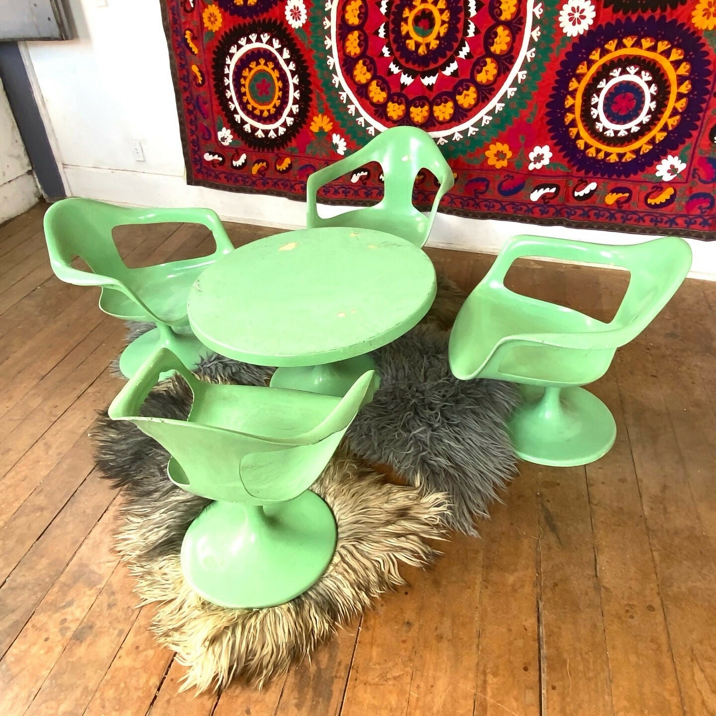 Conjunto Tulipa em fibra para jardim (4 cadeiras + mesa)