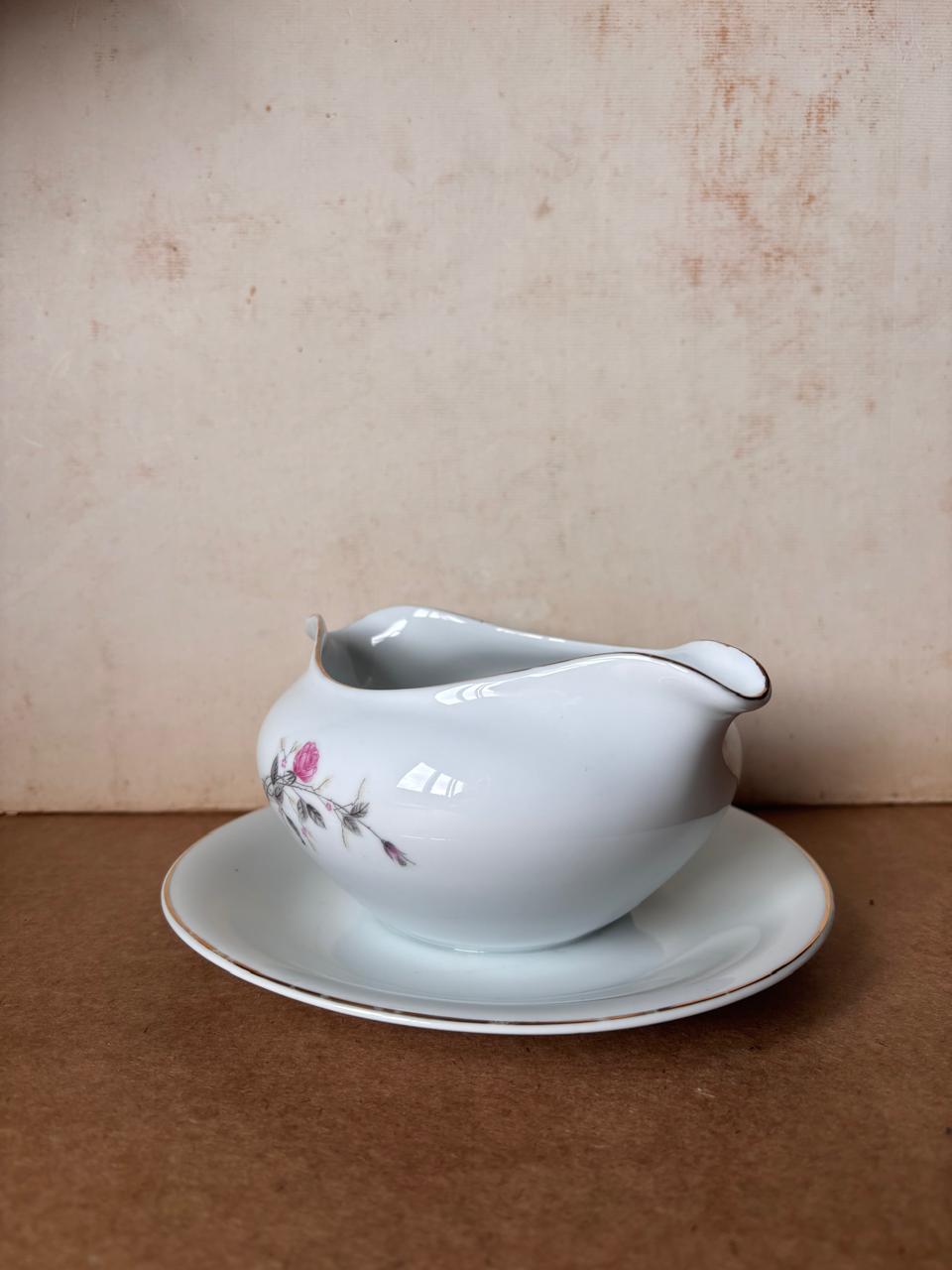 Molheira de porcelana Steatita com prato fixo e decoração floral (DMCPS_244)