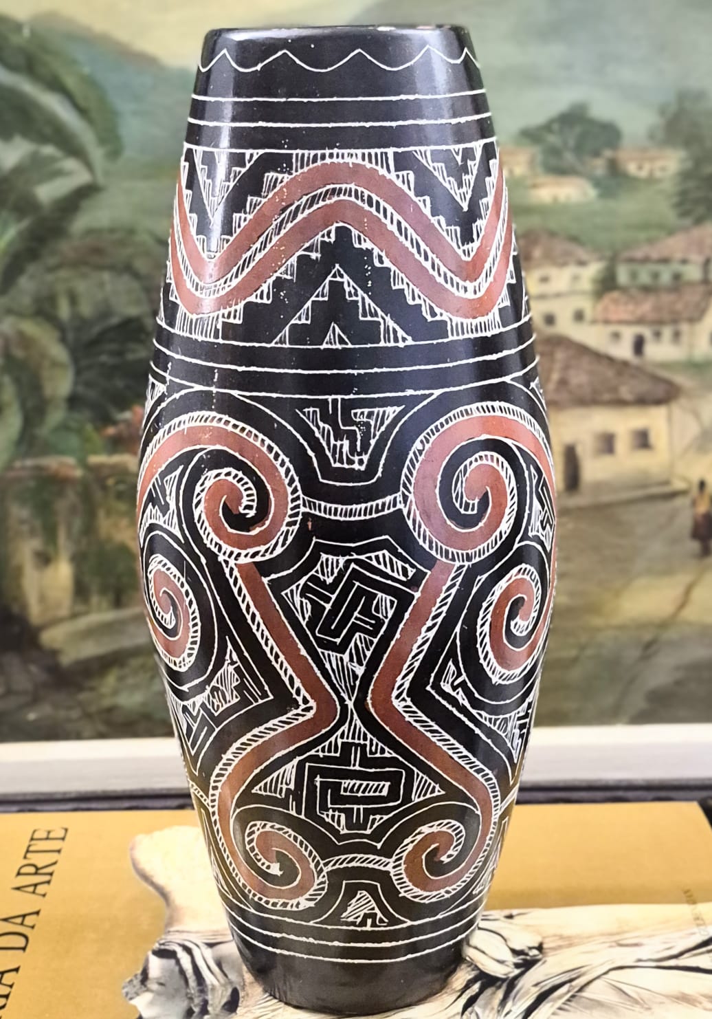 Vaso em cerâmica indígena nacional Marajoara em perfeito estado